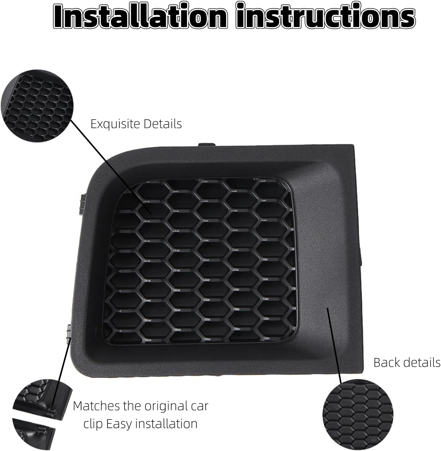 Front Bumper Grille Insert Bezel Cover Replacement (LH + RH) for Jeep Renegade 2015-2018 Sport Latitude Trailhawk Limited,Black Bumper Grille Insert (1 Pair)
