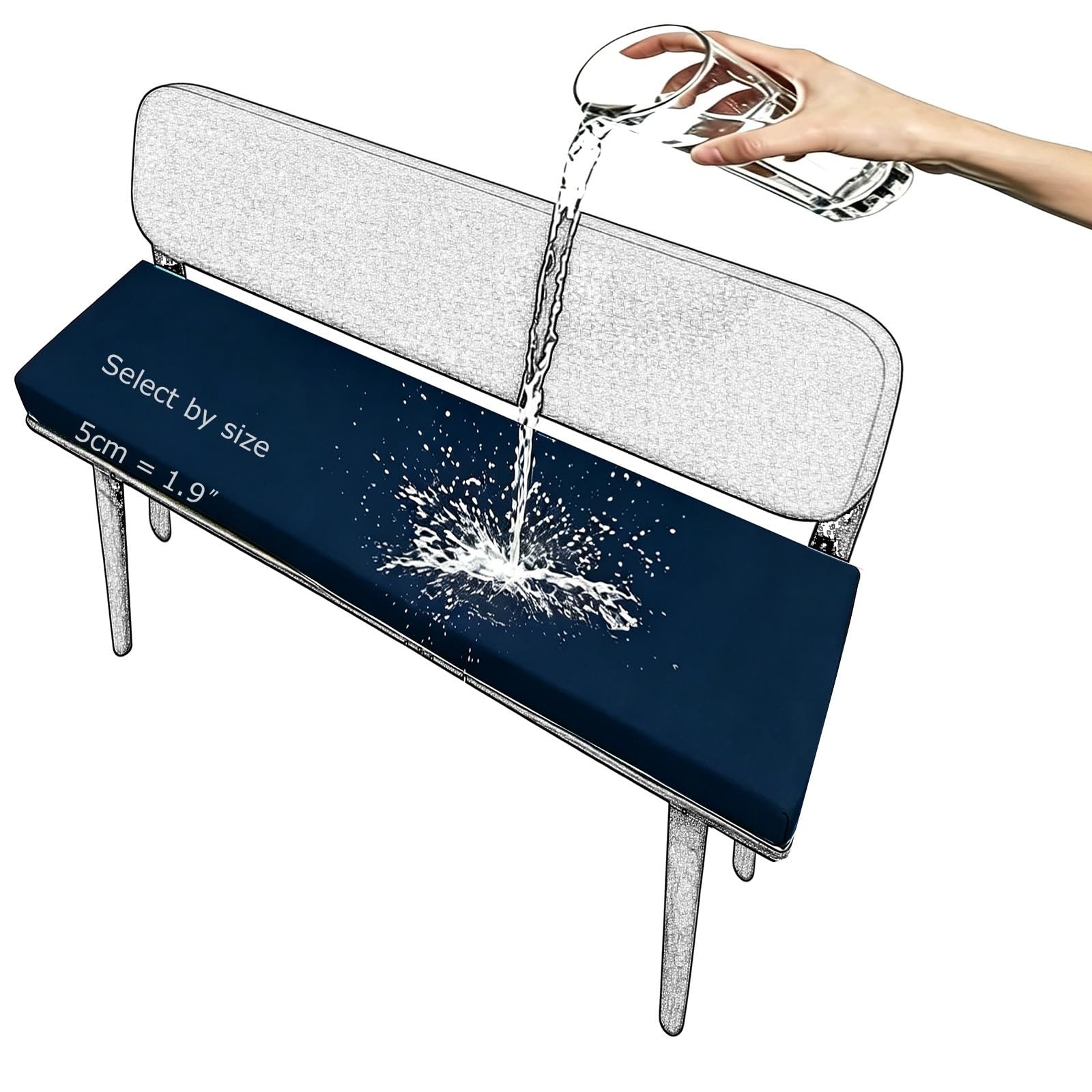 Outdoor Bench Cushions for Garden Furniture 5cm/1.9" Thick, Waterproof 80% Comfortable Cushion for Patio Porch Swing Rattan Porch Bench Seat Cushion for Indoor Sofa Bay(Navy Blue,170x25 cm 67x10 in)