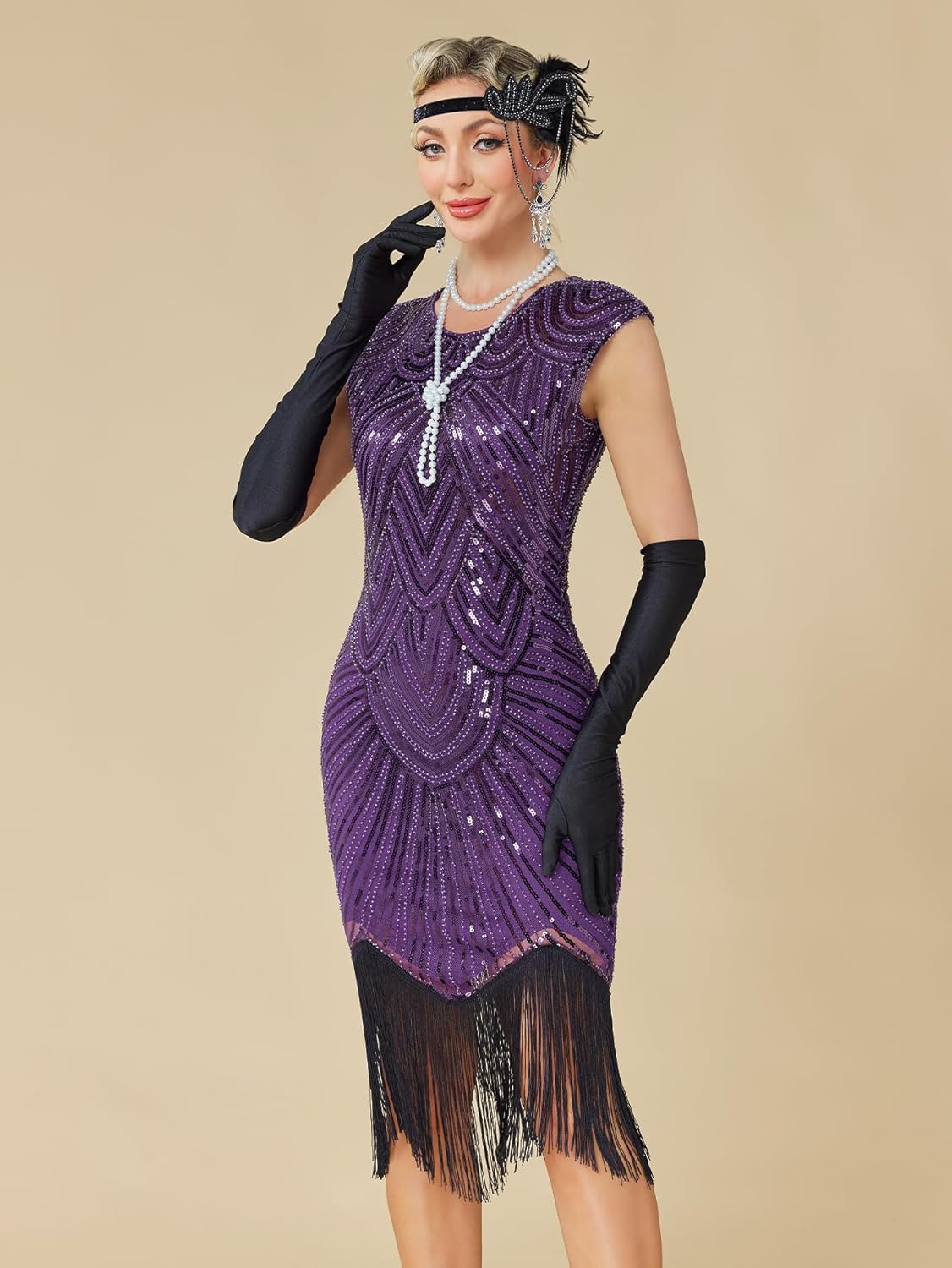 MTITE Women's Flapper Dresses 1920s Dresses for Women Great Gatsby Sequin Fringed Roaring 20s with 20s Accessories Set