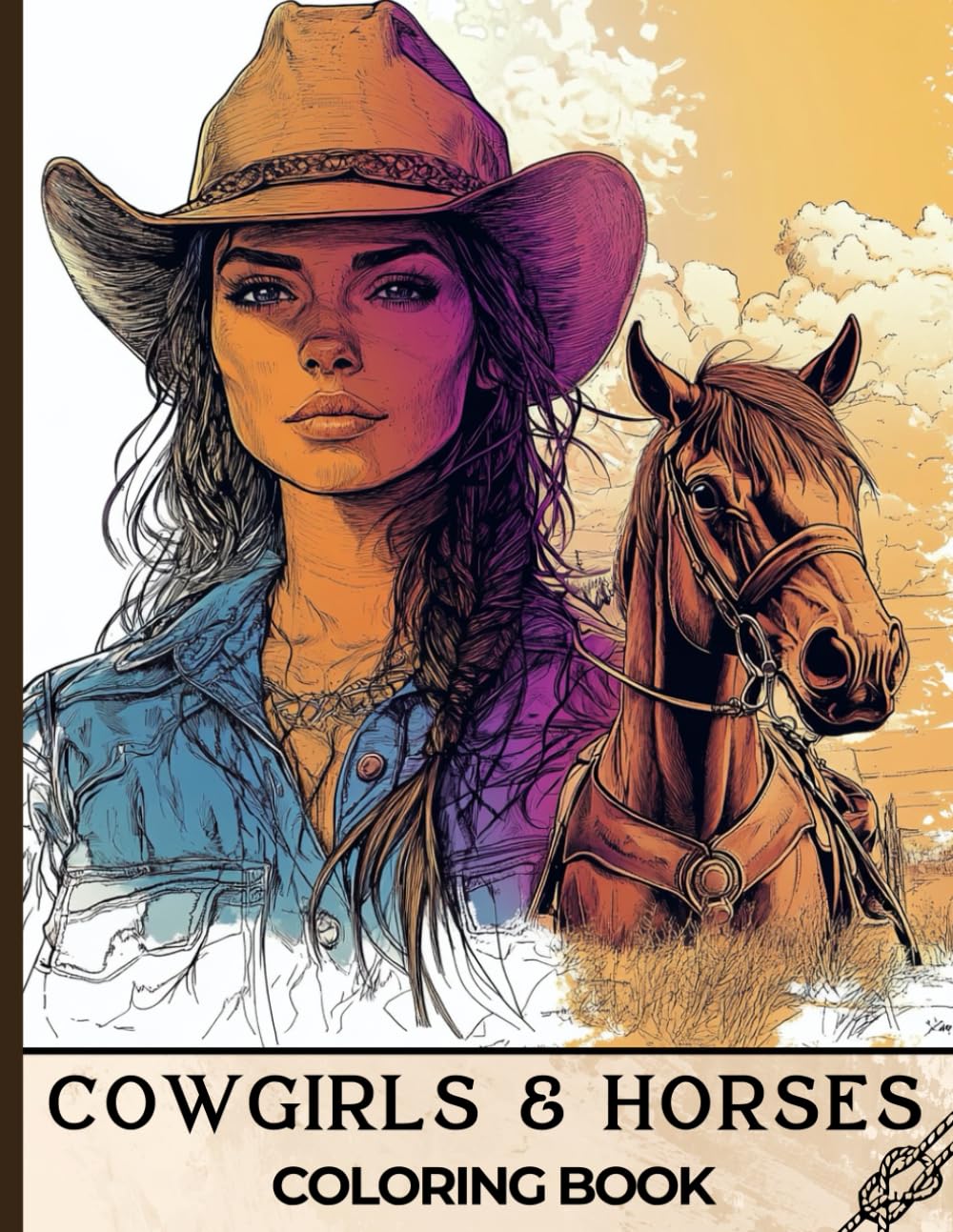 Cowgirls & Horses Coloring Book: 50 Beautiful Western Scenes to Color – Wild Horses, Stylish Cowgirls, Rodeo Spirit & Ranch Life for Teens and Adults