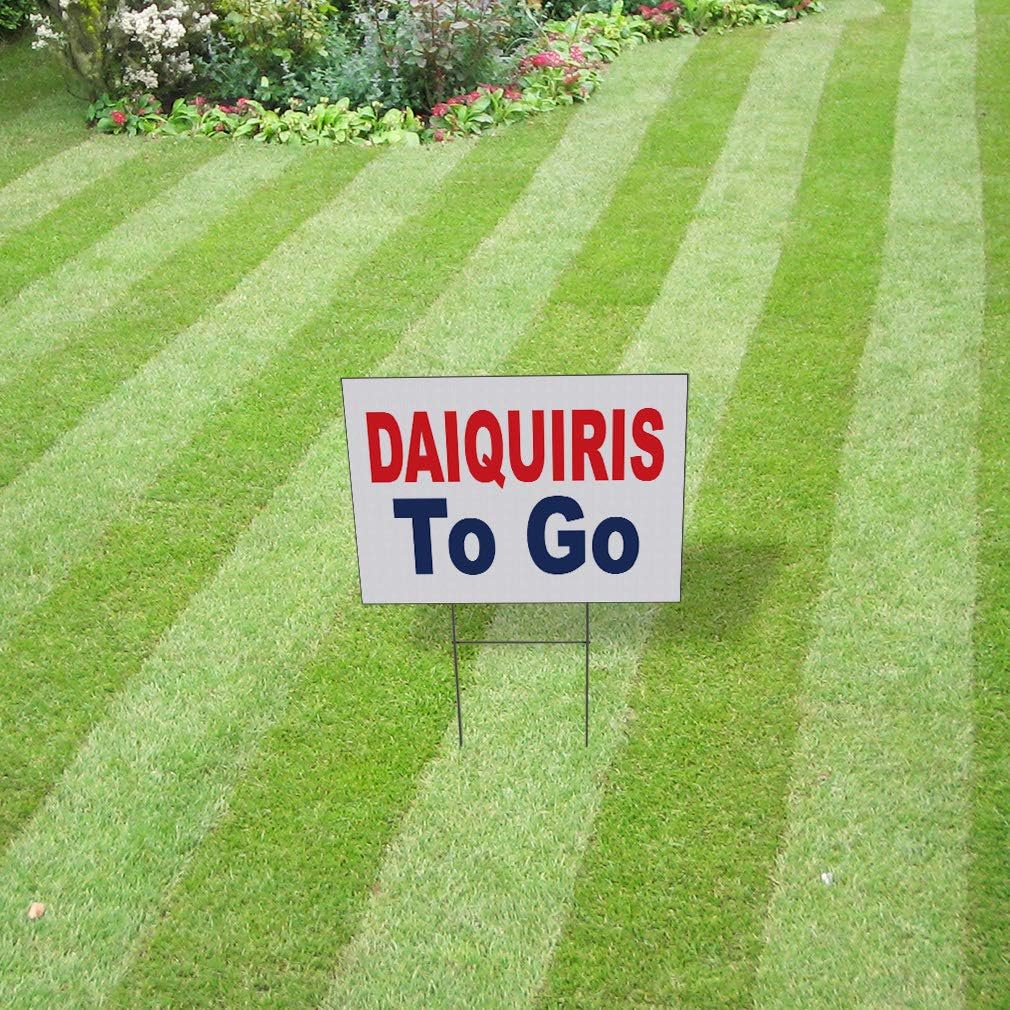 Fastasticdeals Weatherproof Yard Sign Daiquiris to Go Red Blue Food Bar Restaurant Truck Lawn Garden 18x12 Inches 2 Sides Print