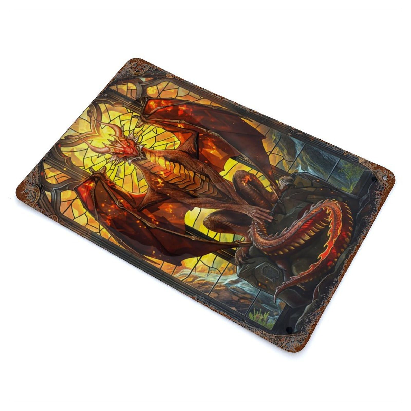 Crimson Blaze Dragon Rust Effect Tin Sign 11.8"x7.9", for Farmhouse, Kitchen And Entryway Decor, Decorative Metal Wall Art
