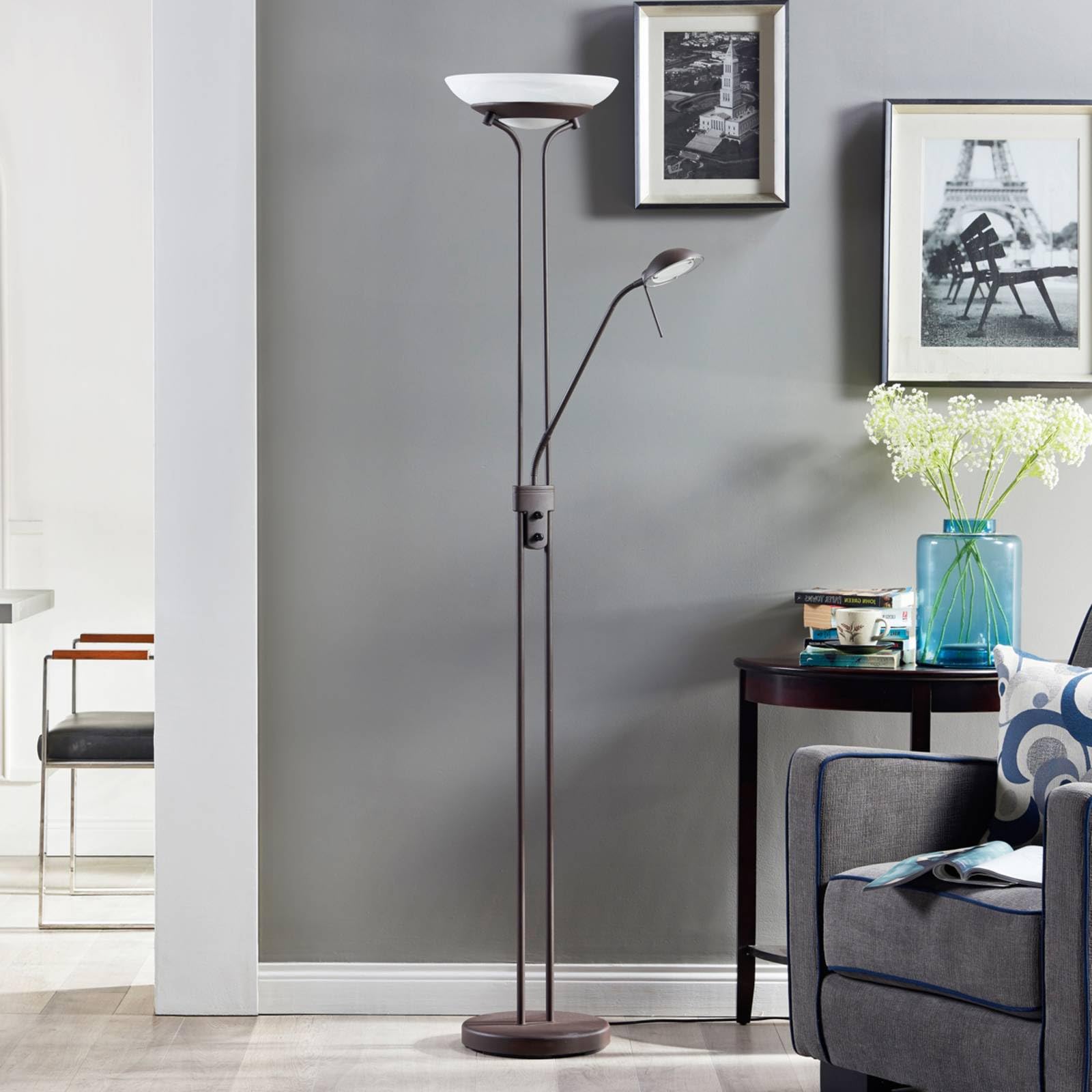Lindby Lampada Da Terra Fiorentino In Metallo Nero - 160 Cm - Stile Classico Con 3 Paralumi Sferici