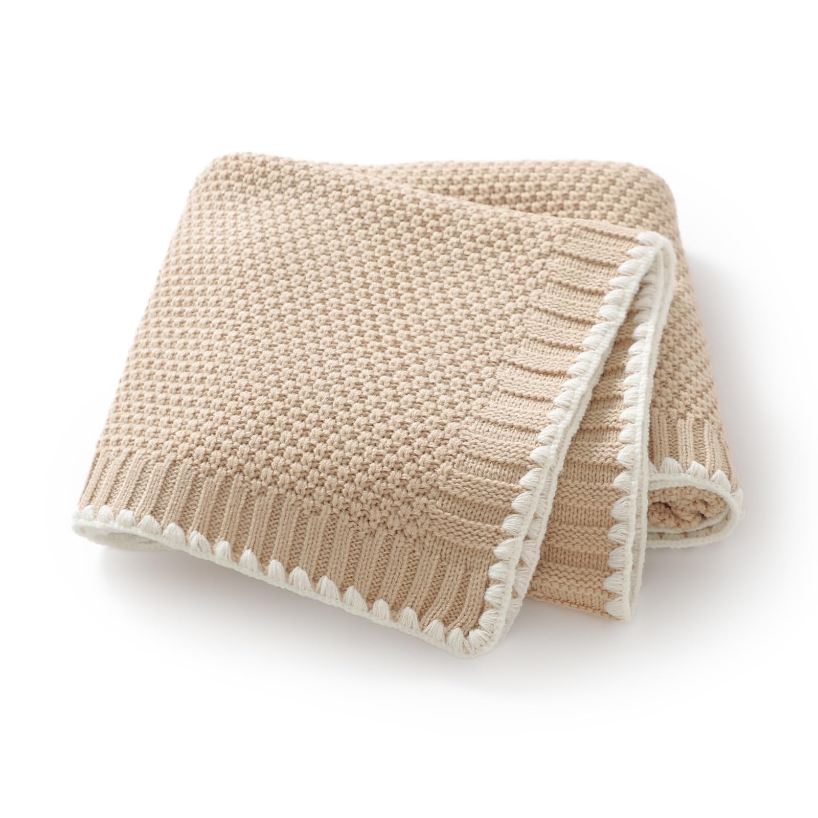 Neiwech Cellular Baby Blanket Knitted Cozy Soft Crib Stroller Receiving Swaddle Blankets for Newborn Boys Girls 100 * 80cm Camel