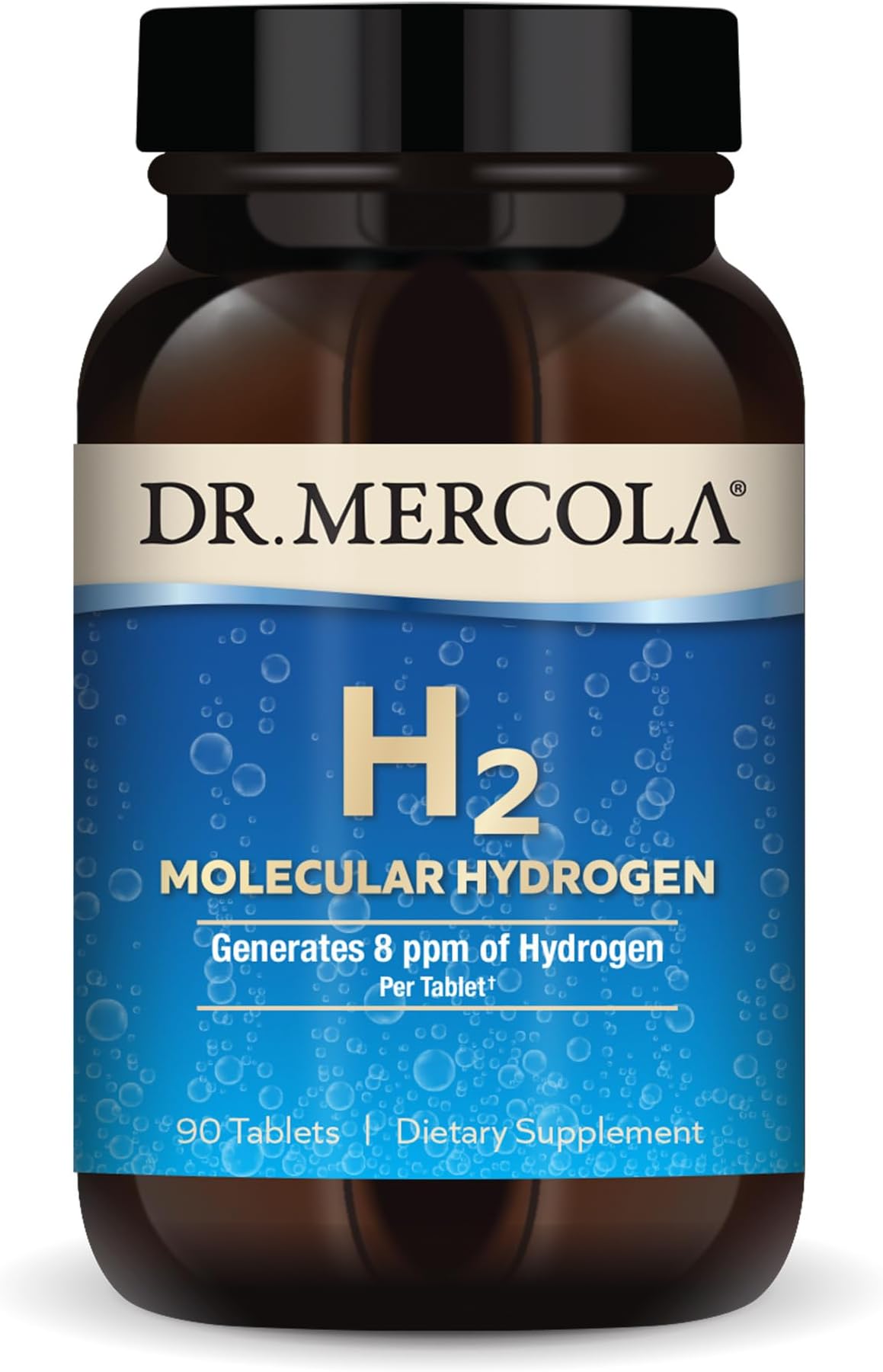 Dr. Mercola H2 Molecular Hydrogen Tablets, Creates Hydrogen Rich Water (8 ppm), Supports Cellular Energy, Brain Health & Healthy Aging, Elemental Magnesium, Non-GMO, 90 Servings