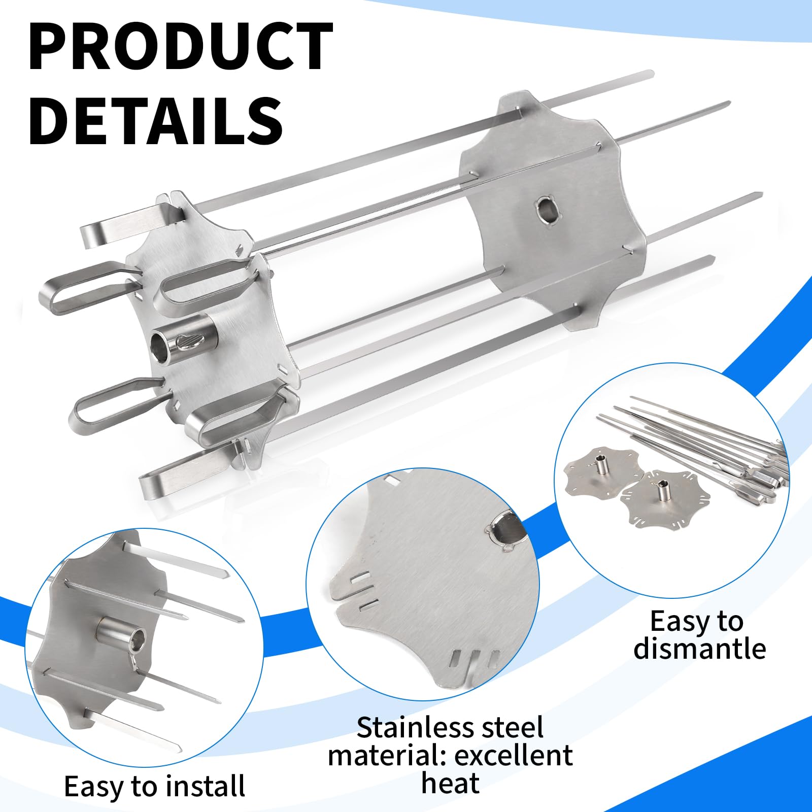 DBREAKS Set di Spiedi Rotanti in Acciaio Inox, Set di Spiedi per Girarrosto per Fino a Ø14mm Griglia Girevole, con 6 Spiedini Lunghi (41 cm) e 6 Spiedini Corti (30 cm), per Forno, Barbecue, Griglia