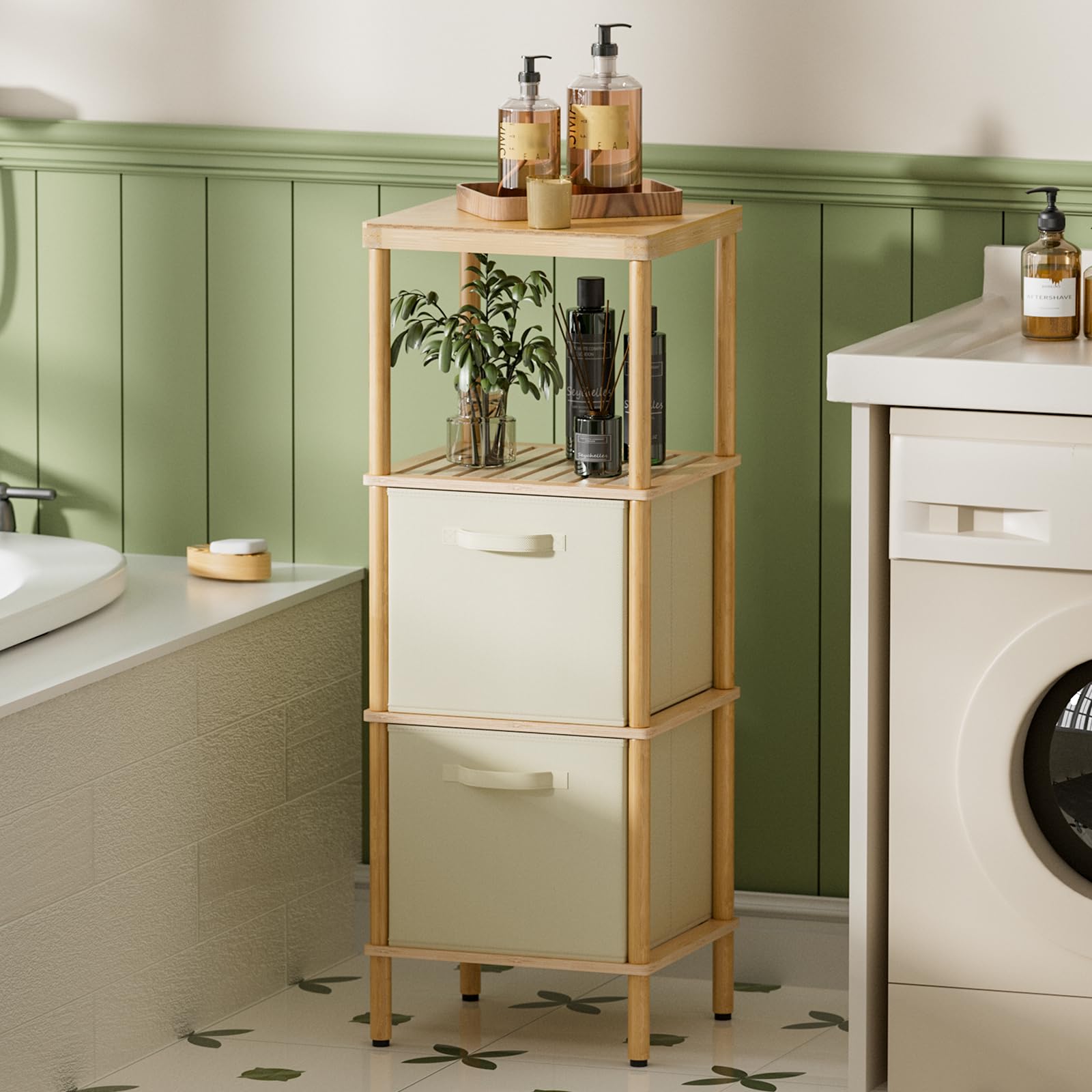 AmazerBath Bathroom Storage Shelf, 4-Tier Bamboo Bathroom Shelf ...