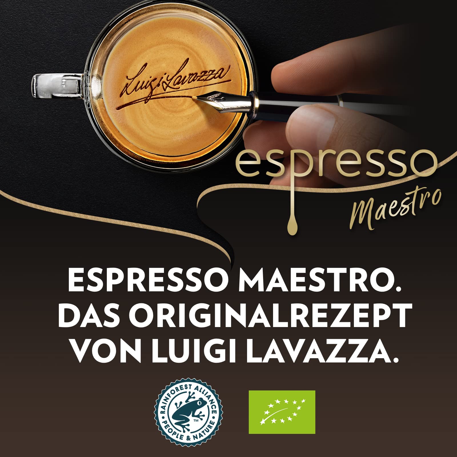 Lavazza, Espresso Maestro, Kaffeebohnen für Espressomaschinen, Ausgewogener & Aromatischer Frucht- und Blumengeschmack, Intensität 9/10, 100 % Bio Arabica & Robusta, Langsame & Sanfte Röstung, 1 Kg
