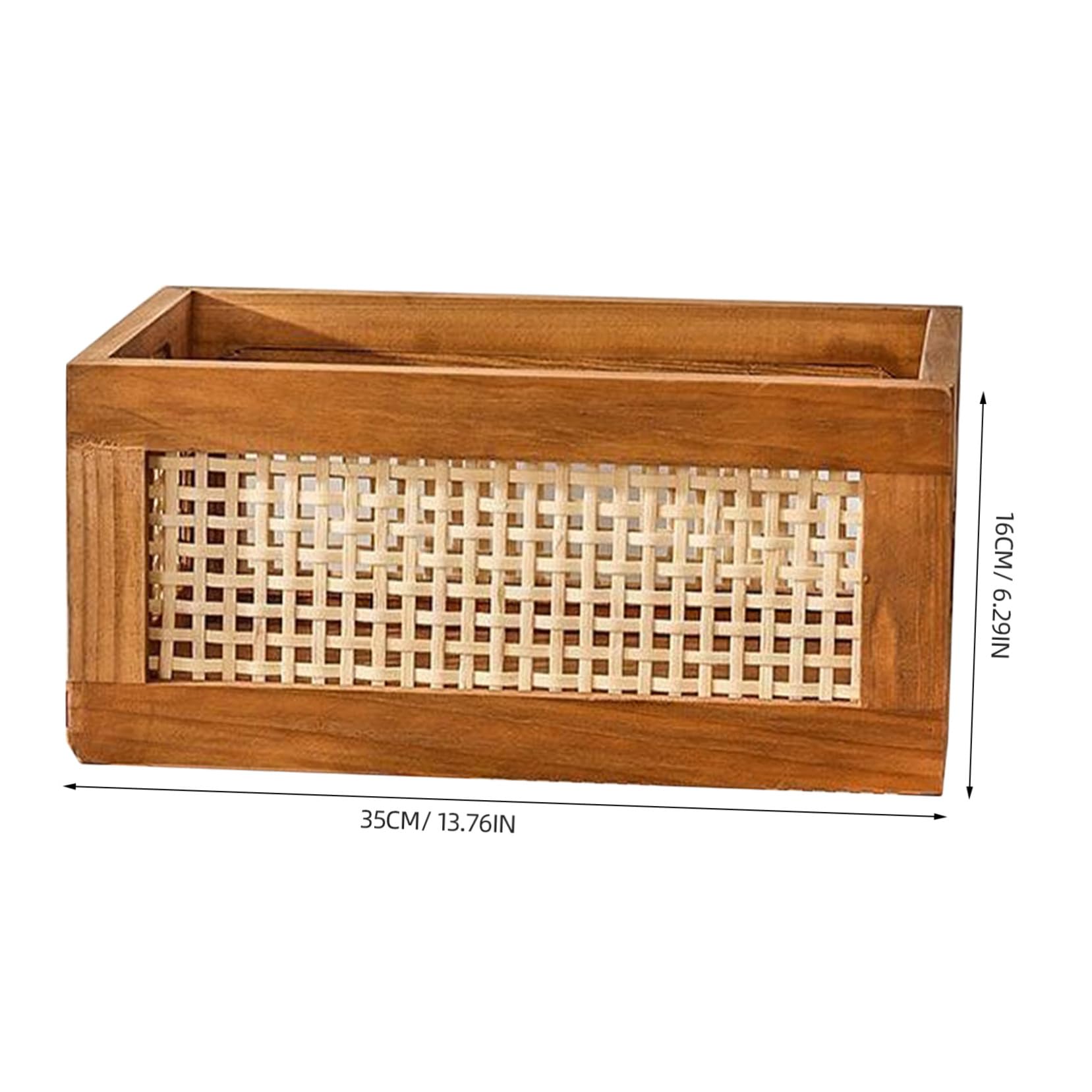 Scatola Portaoggetti in Legno Sintetico Leggero e Facile da Maneggiare Design Vintage Intrecciato, per L'organizzazione Cosmetici e Arredamento Casa, 35x25x16 Cm
