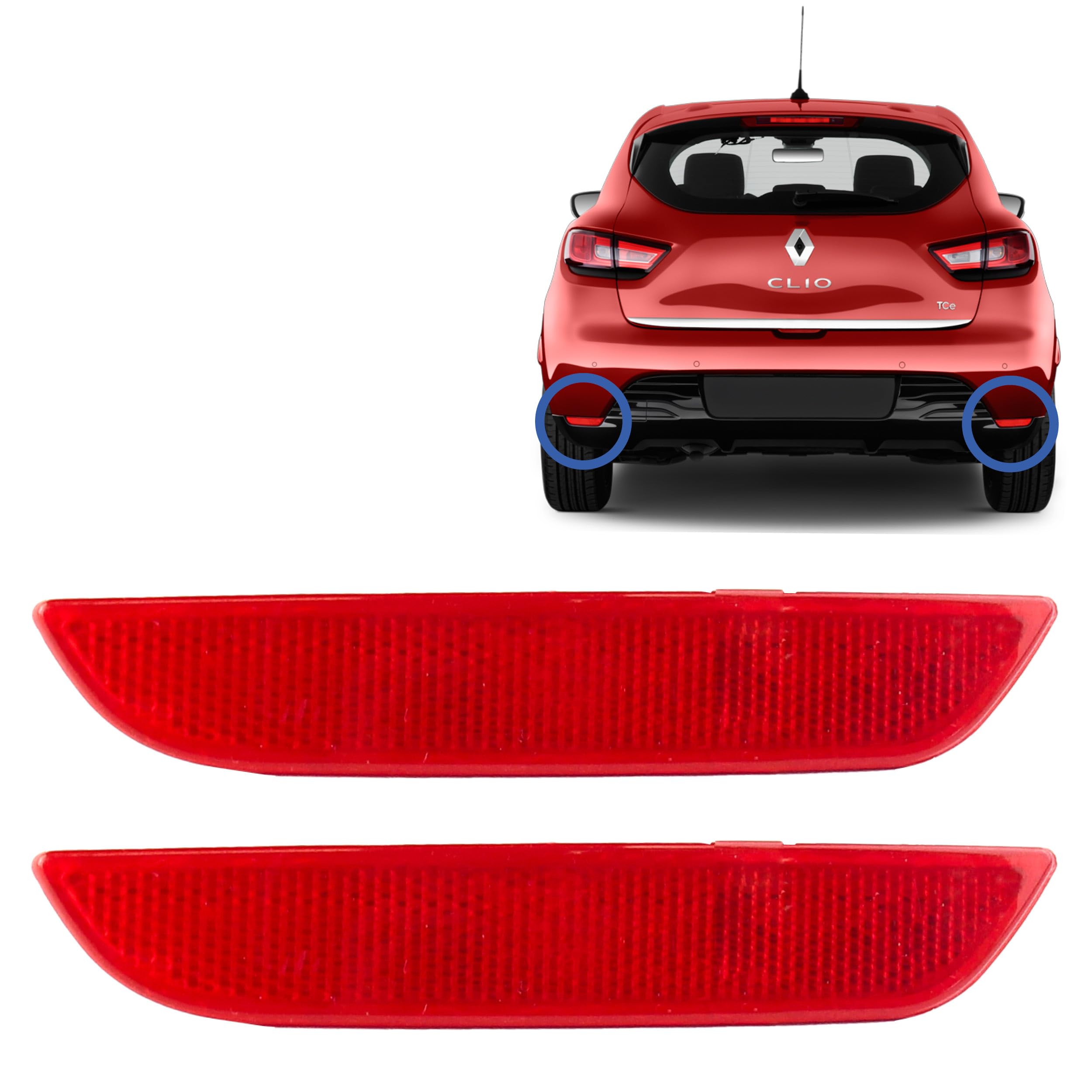 2 catarifrangenti posteriori compatibili per Clio 4 (2012-2020) CATADIOTTRO PARAURTI 265659650R | 265605789R
