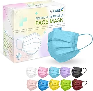 FriCARE Face Masks Disposable for Adults, 4 Ply ASTM Level 3, Allergy Protection, Individually Wrapped, 100 Pack, Assorted Light Color