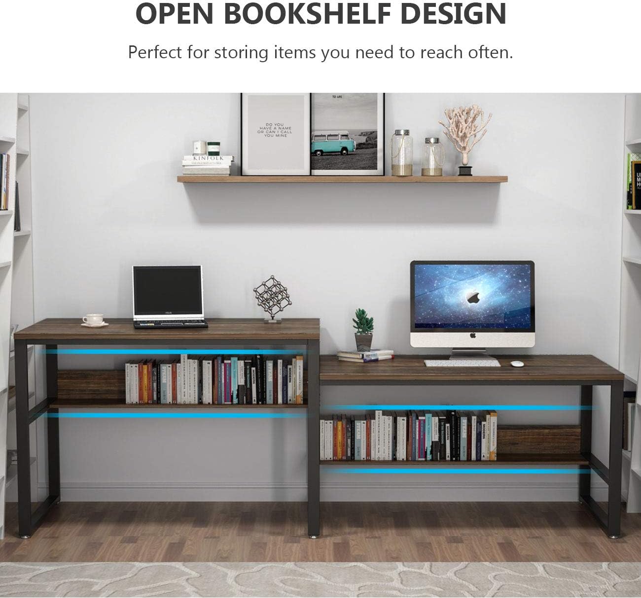 Tribesigns 94.48 Inches Two Person Desk, Double Computer Desk Sit and Standing Desk for Two Person, Simple Writing Office Desk in Rustic Finish for Home Office (Rustic)