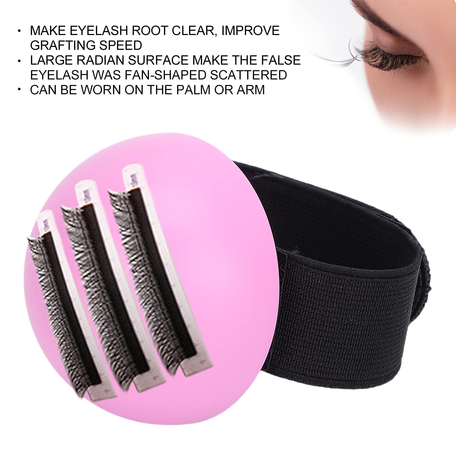 Agatige False Eyelash Extension Tools, Eyelash Tool with Wrist Band, Plastic, Pink, Includes Eyelash Root Divider & Wrist Band - Image 2