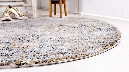 Miniatura 4 de Unique Loom Augustus Collection - Alfombra bohemia tradicional, geométrica, vintage, 5 pies 0 pulgadas x 5 pies 0 pulgadas, marfilazul