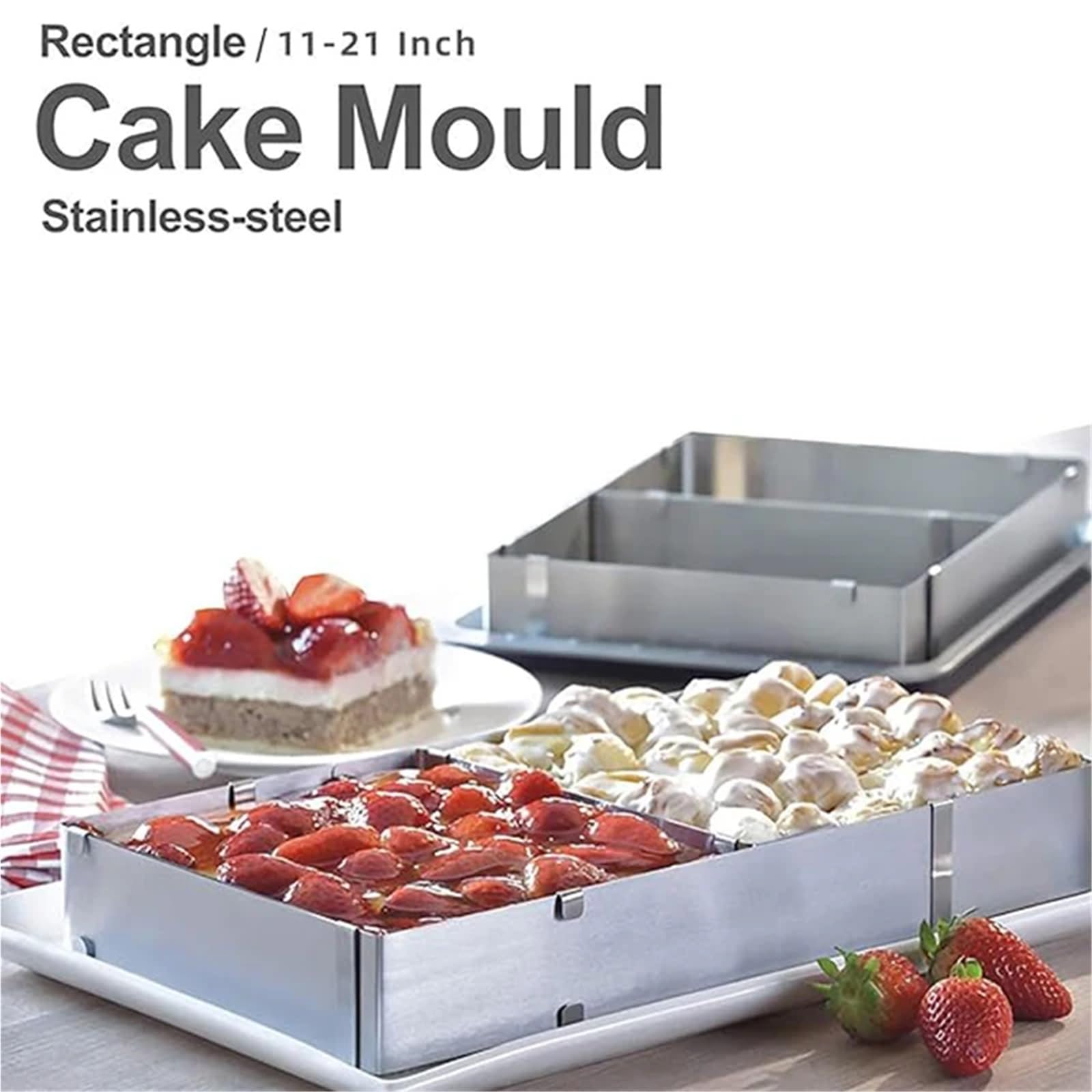 Tortenring Rechteckiger Kuchenformring, Verstellbarer quadratischer Mousse-Kuchenschneider aus Edelstahl, Backform, Gebäck-Backwerkzeug