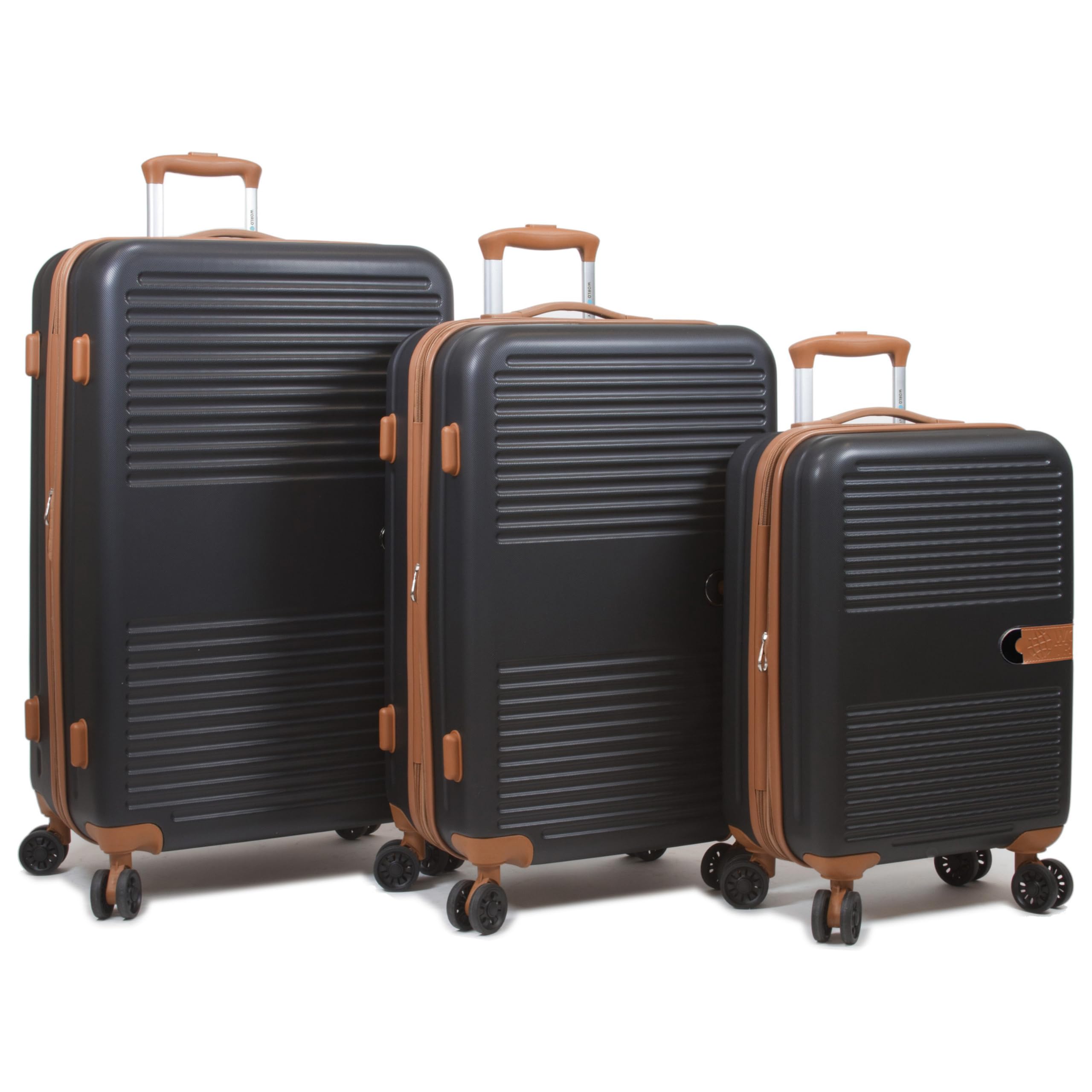 Dejuno Garland Hardside 3-Piece Spinner Luggage Set with USB Port, Black