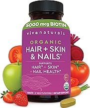 Biotin 5000 mcg Hair Skin Nails Vitamins for Women – Organic and Vegetarian-Friendly Supplement with Vitamin E, B-Vitamins, Spirulina, Horsetail and Superfood Blend to help Produce Keratin – 120 Count