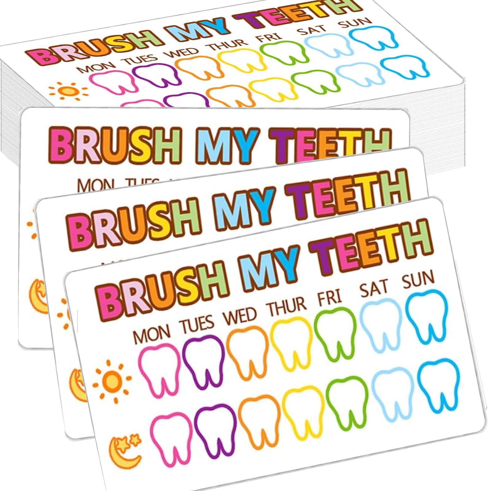 Xinfin 60 Pcs Teeth Brushing Charts, Dental Hygiene Weekly Reward Cards, Kids Teeth Care Reward Cards for Toothbrushing Tracker Behavior Finish Incentives