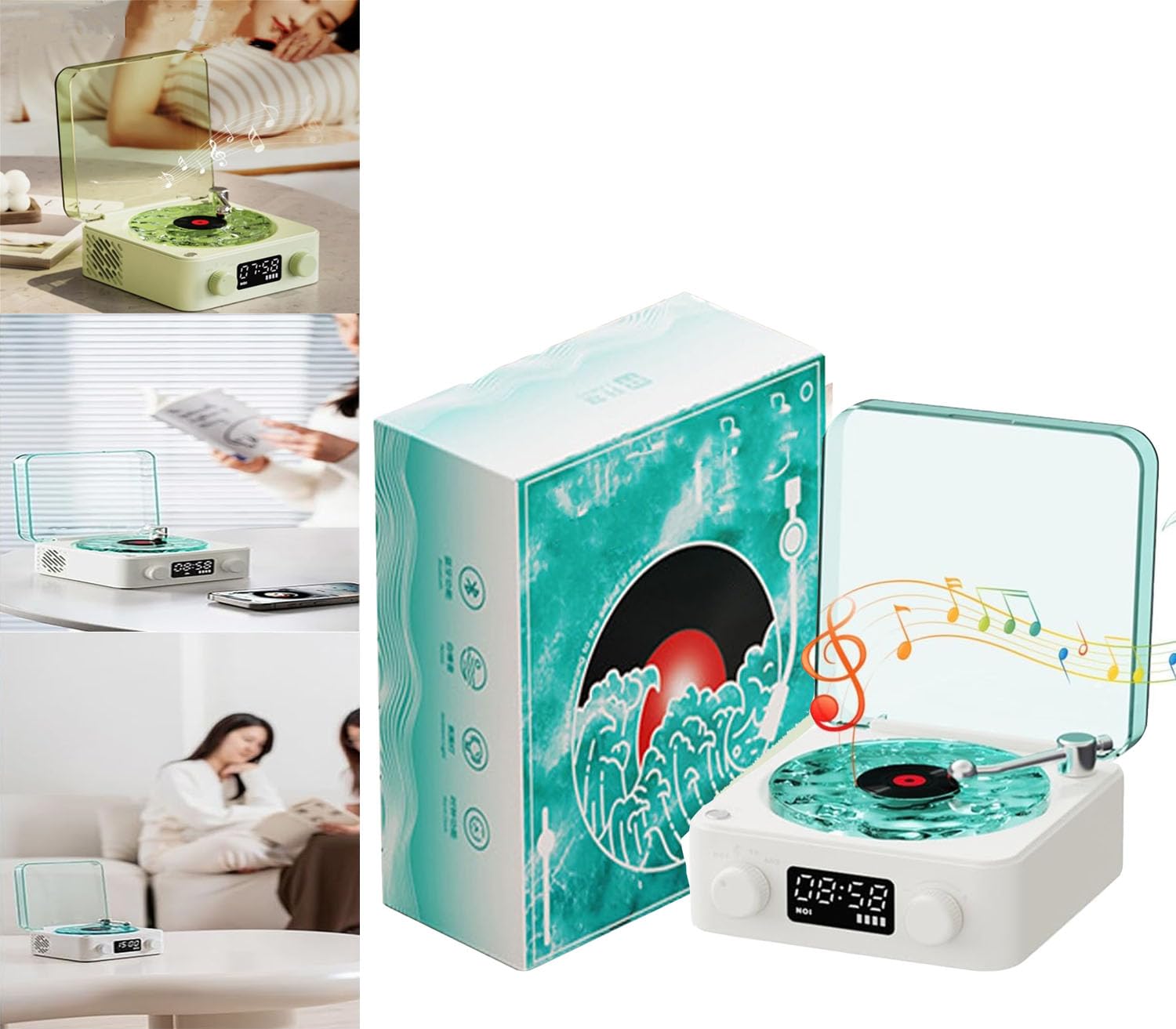 Waves Vinyl Player,Bluetooth Vinyl Record Player,Waves Retro Vinyl Record Player,Waves Vintage Vinyl Record Player Bluetooth Speaker for Bedroom,Office,Party (White)