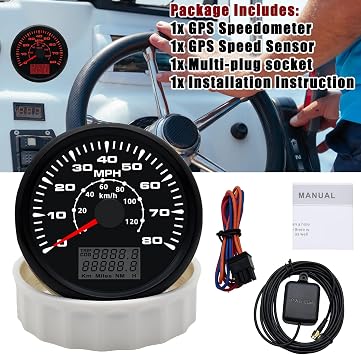 Geloo 85MM GPS Speedometer Gauge Boat MPH Speedometer Waterproof 0-80MPH 0-120KM/H Marine Speedometer Odometer LCD Indicators with 7 Backlight fit Car Truck Motorcycle Speedometer GPS Gauge Auto 9-32V