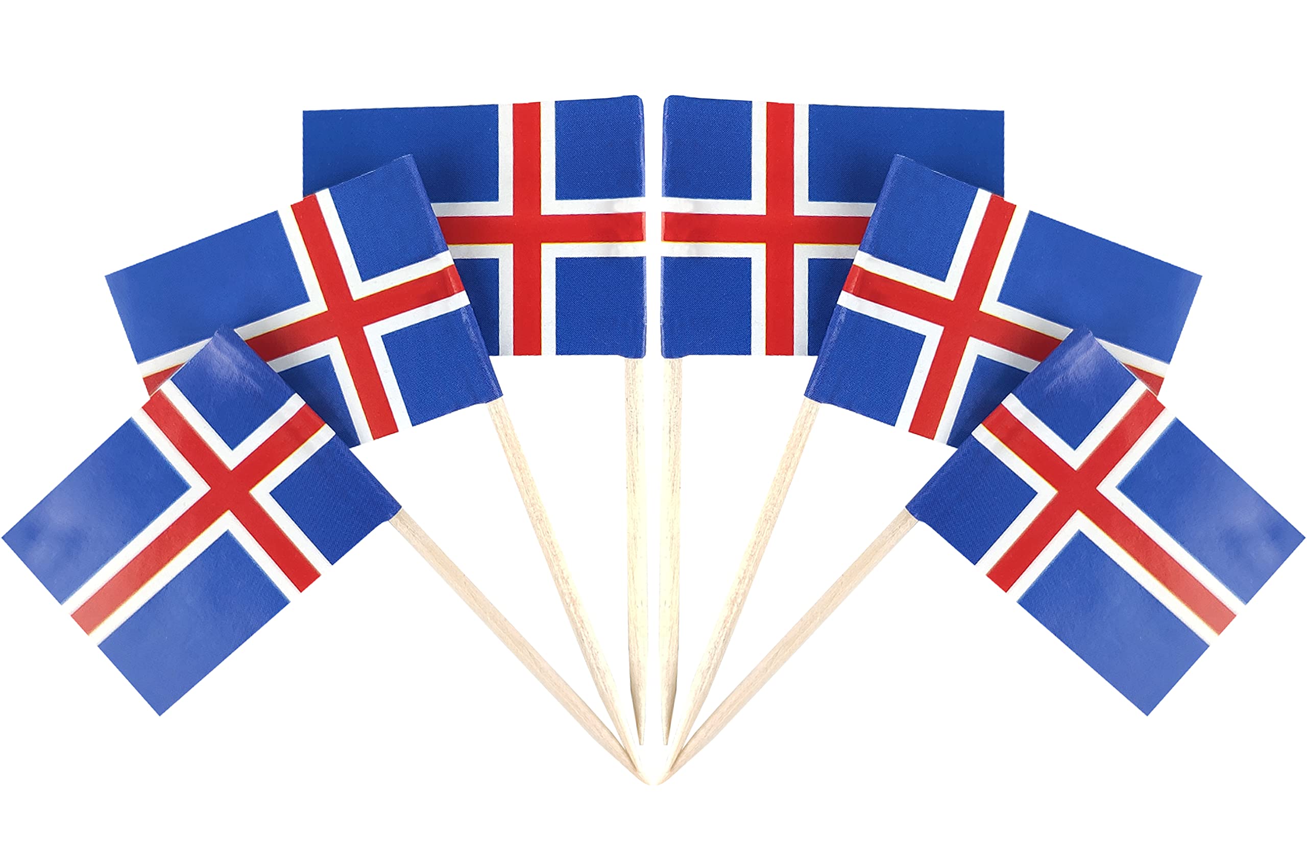 QQSD 100 Pcs Iceland Flag Toothpicks Icelandic Flags Cupcake Toppers Decorations, Mini Small Flag Cupcake Pick Sticks Cocktail Toothpick Flag Cake Topper Picks
