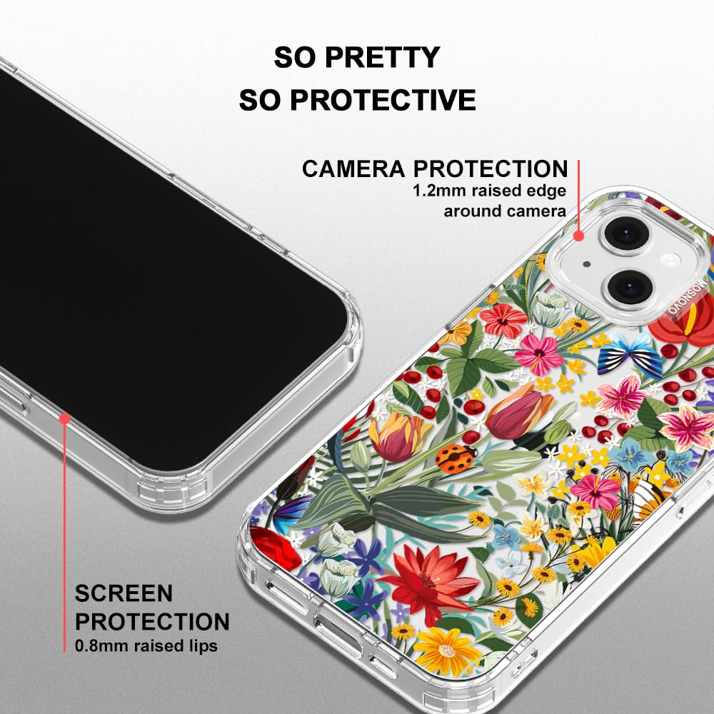 MOSNOVO Case for iPhone 13/14, [Buffertech 6.6ft Military-Grade Drop Protection] [Anti Peel Off Tech] Clear TPU Bumper Phone Case Cover Design - In The Garden - 5