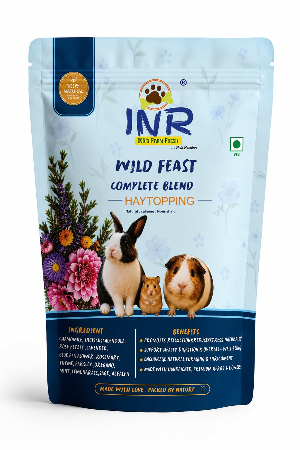 INRs Farm Fresh - Wild Feast - Complete Blend of Natural Forage Hay Topping Mix for Small Pets & Birds-image-47