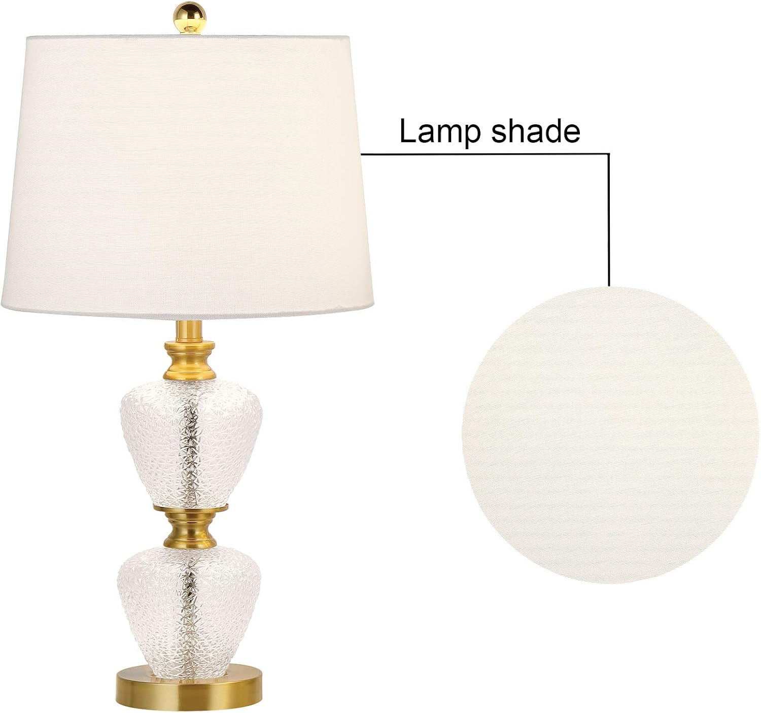 Wееklу Tор Sаlе Maxax Set of 2 Table Lamps, Nightstand Lamps with White Fabric Lampshade, Glass Beside Desk Lamp for Bedroom,Living Room - 25 Inches