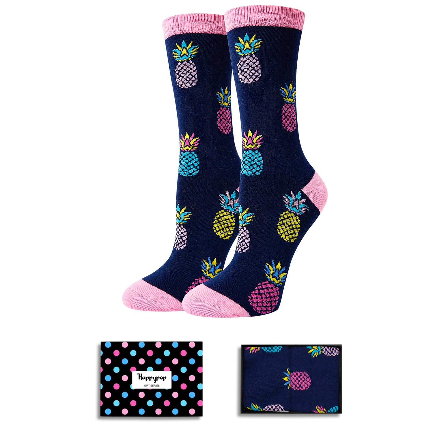HAPPYPOP Fruit Socks for Women Teens - Pineapple Strawberry Gifts, Funny Pickle Socks