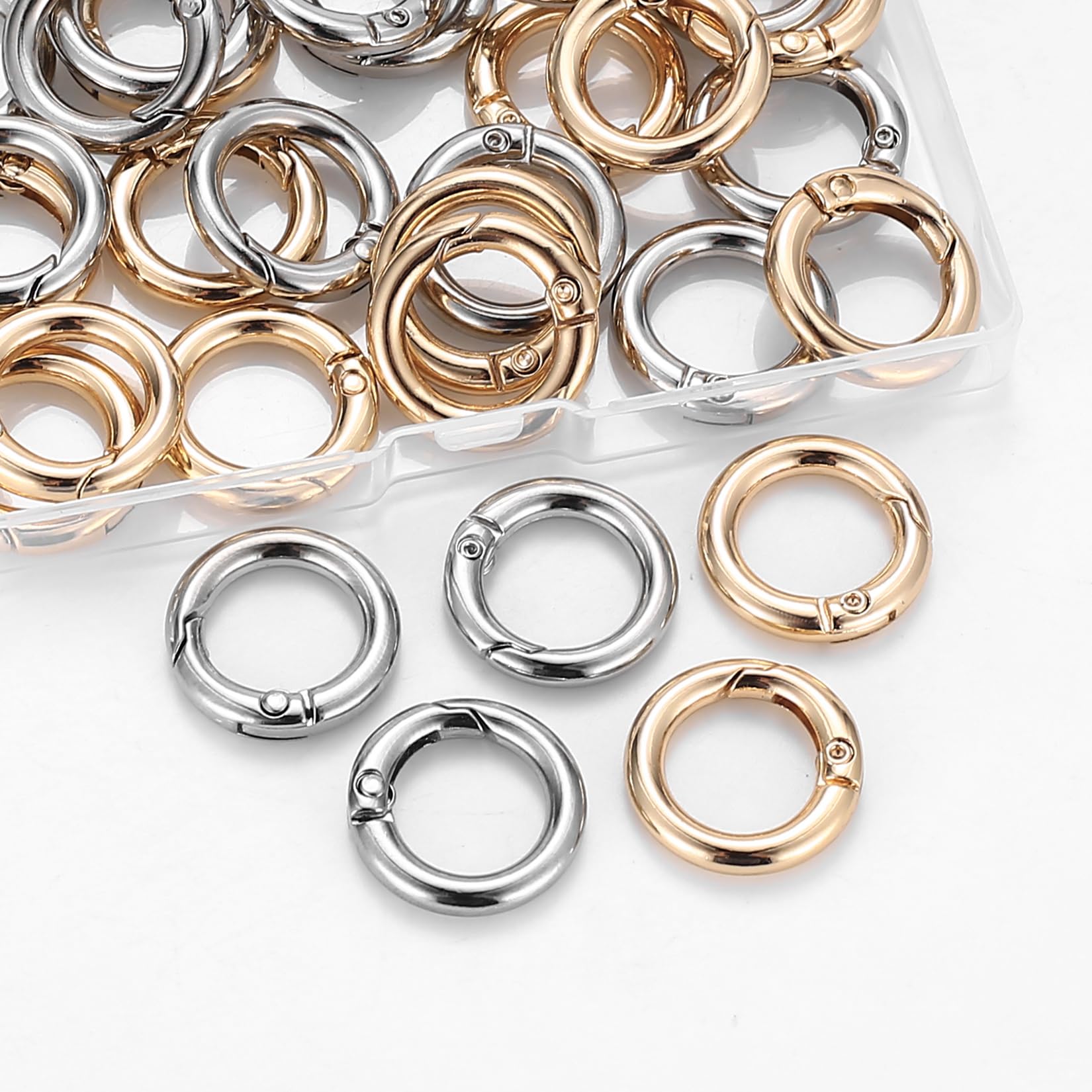 30 Pz Scatto Molla Rotonda, Moschettoni per Borse a Innesco Gancio, Accessori Anelli per Borse Uncinetto, Anello Portachiavi a Molla con Fibbia per Zaini Bagagli Cinghie Artigianato, Oro/Argent
