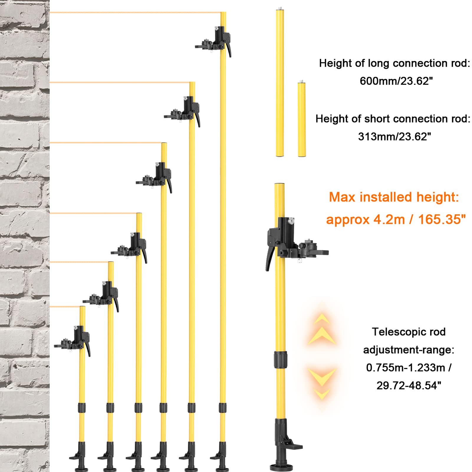 Max 4.2 m di altezza Regolabile in altezza Livellatore di linea Barra di supporto Staffa telescopica per palo 1/4 '' Filo di sollevamento Estendi supporto per livello laser