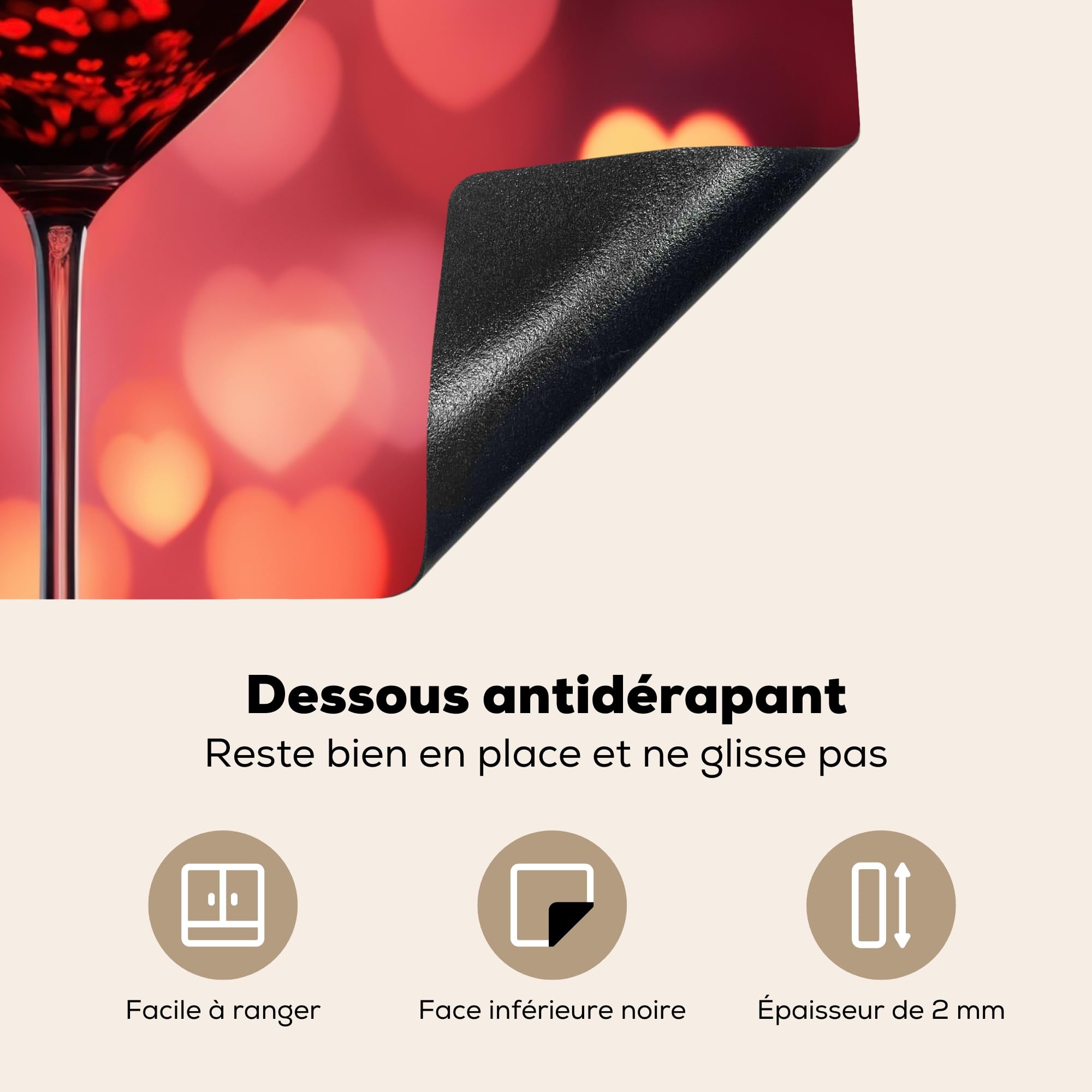 KitchenYeah© Protège Plaque Induction 59x52 cm Deco Cuisine Accessoire Pratique Protection De Vitroceramique Kitchen Gadget Rouge - Vin - Coeur - Cadeau Saint Valentin - St Valentin