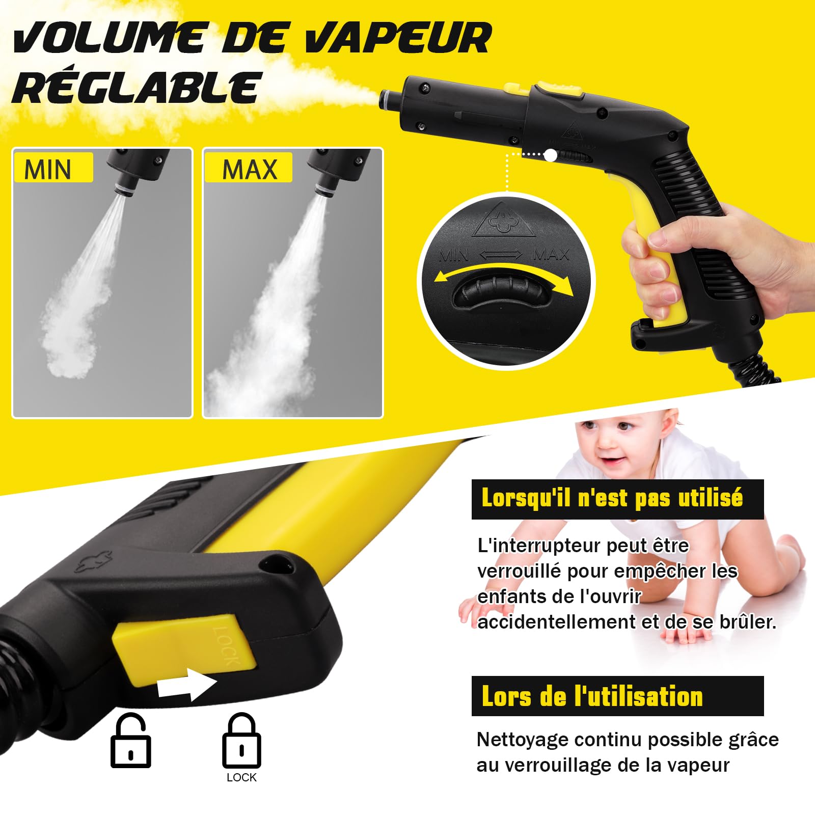 TVD Nettoyeur vapeur, balai vapeur pour nettoyage du sol, balai vapeur avec 26 accessoires, cordon d'alimentation de 5 m pour nettoyeur vapeur au sol, four, tapis, canapé