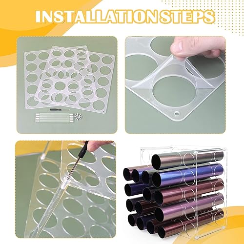 Miniatura 6 de Estante de almacenamiento de vinilo de 25 agujeros, soporte de vinilo acrílico, rollo de almacenamiento para sala de manualidades, organizador de