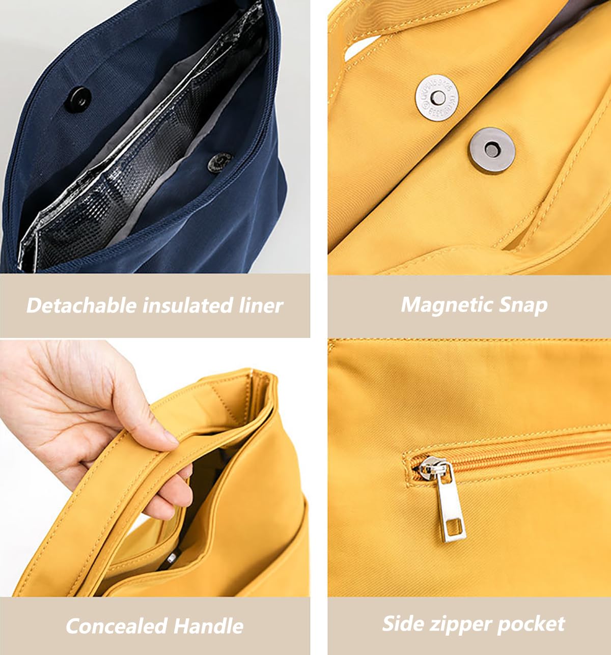 BININBOX Sac Isotherme Repas Lunch Bag Sac à déjeuner Bento Fraîcheur Sac Pique-Nique Voyage Portable et Chic (Jaune, Doublure Isotherme Amovible)