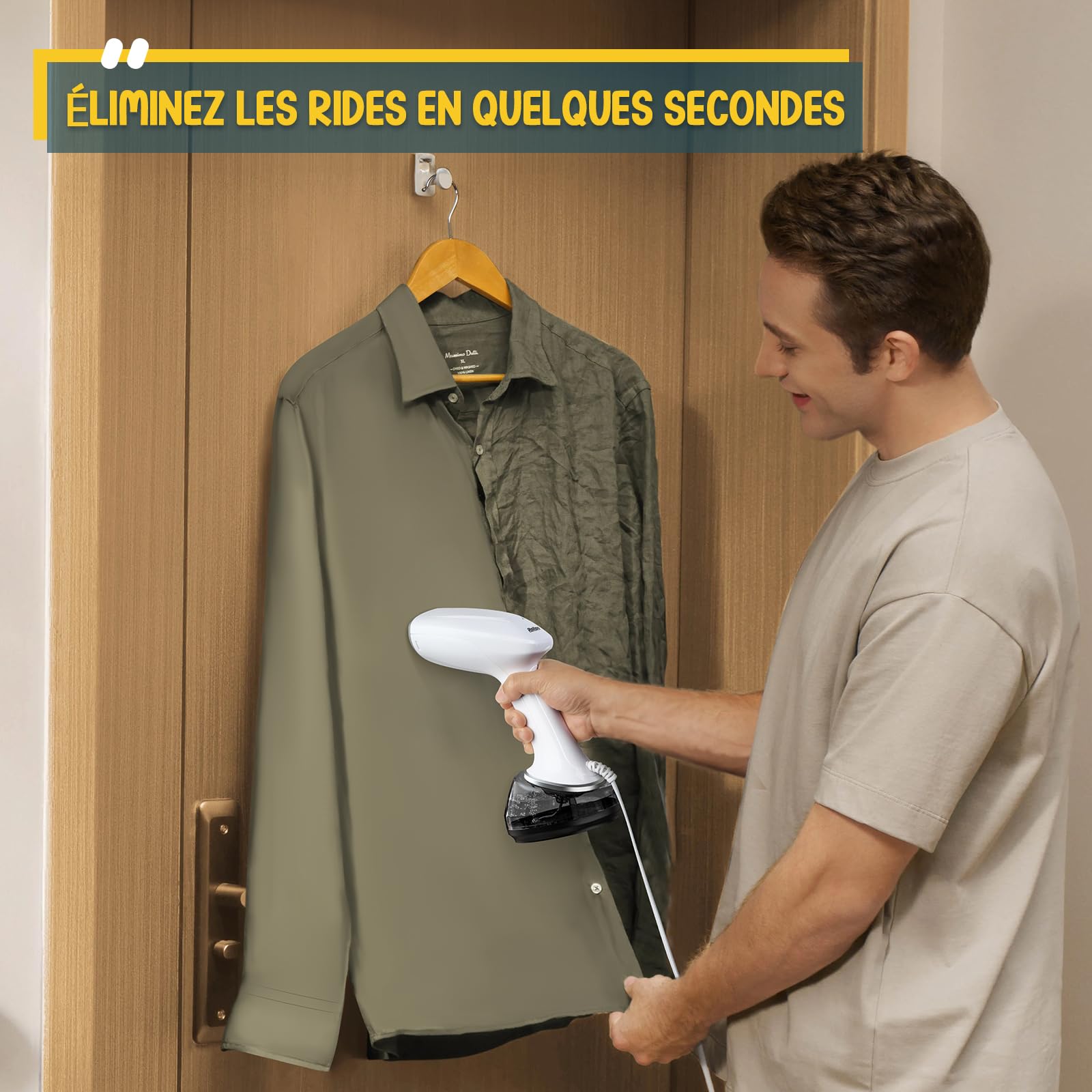 Rolipo Defroisseur Vapeur Vertical,1700W Défroisseur à Main Vertical Portable pour la Maison, le Bureau, les Voyages, Défroisseur à vêtements de voyage compact et portable, blanc