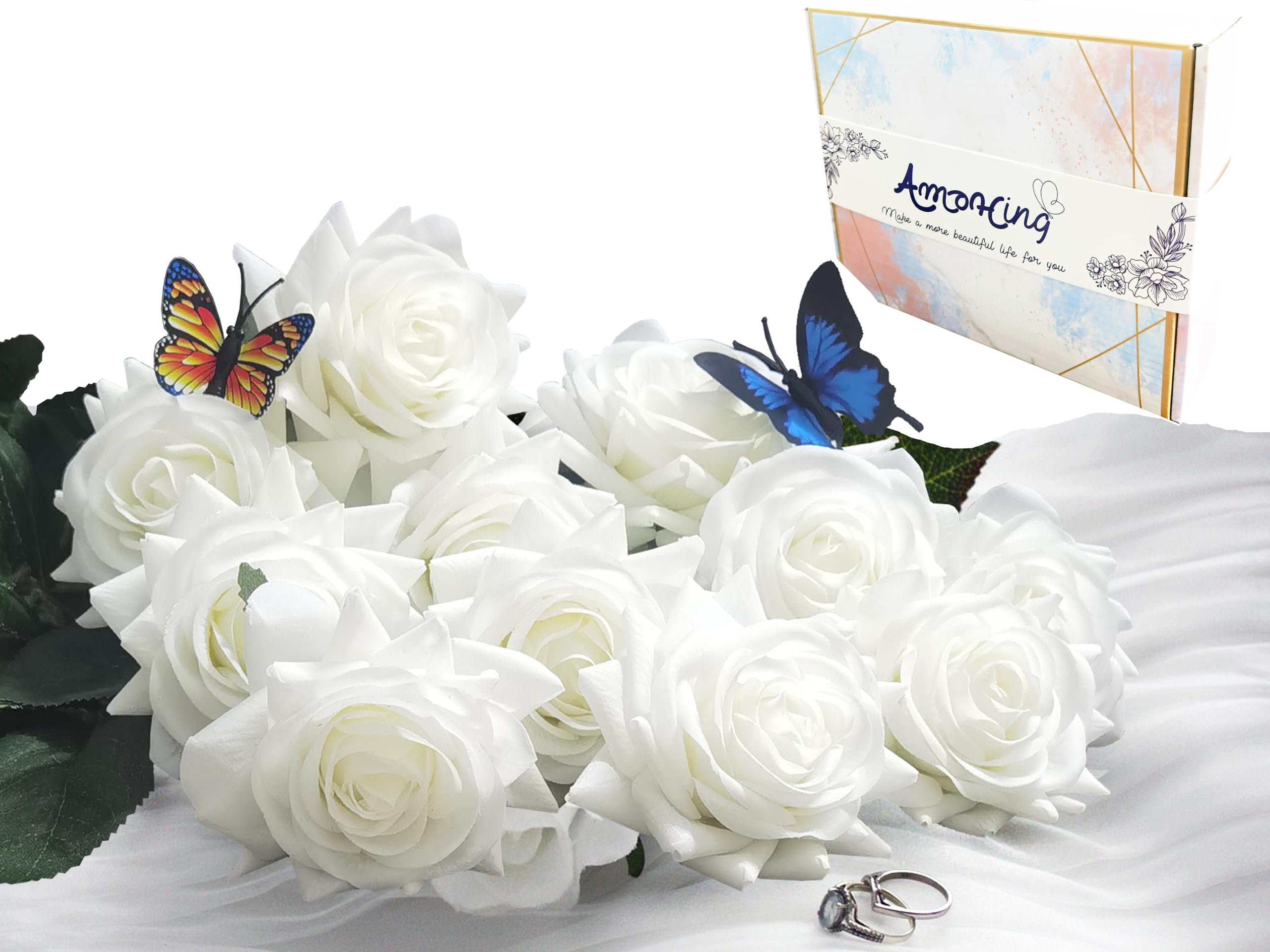 AMOHing Artificial Flower Rose Bouquet Odorless, 12-Stem Lifelike Single Rose Silk Flowers with Plastic Flowers Stems for Vase Floral Arrangement,