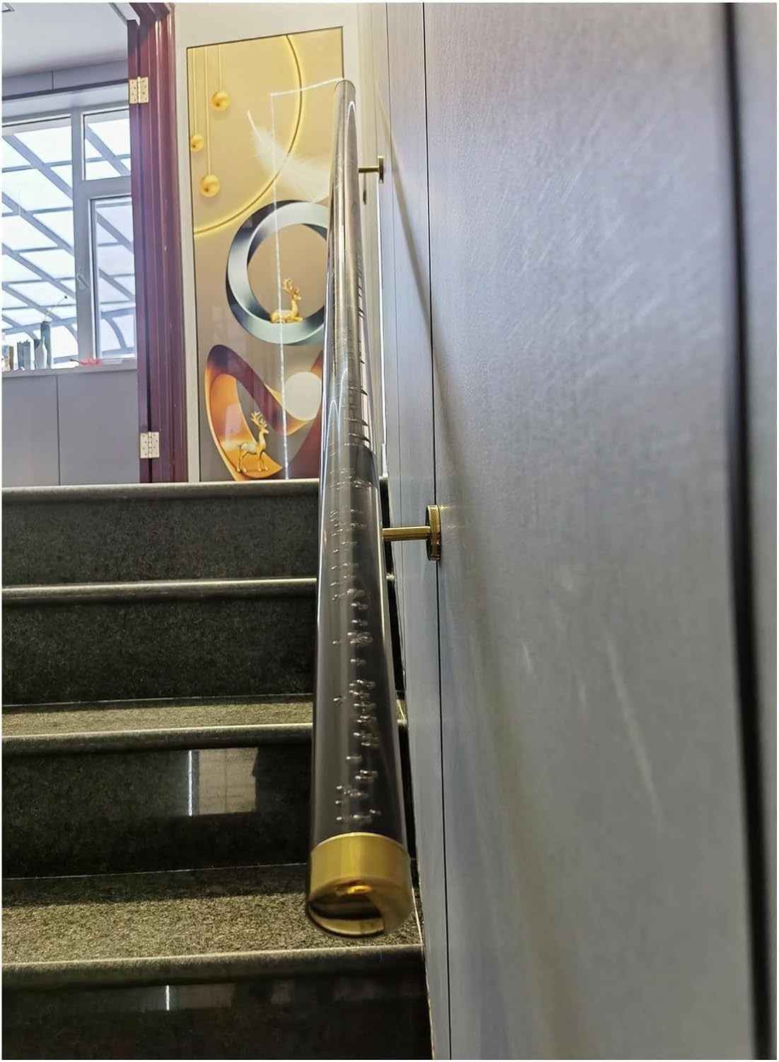Indoor Stair Handrail Black Transparent Acrylic Handrail, Staircase Handrails Complete Kit for Corridor Railing Loft, Non-Slip Wall Mount Staircases Stair
