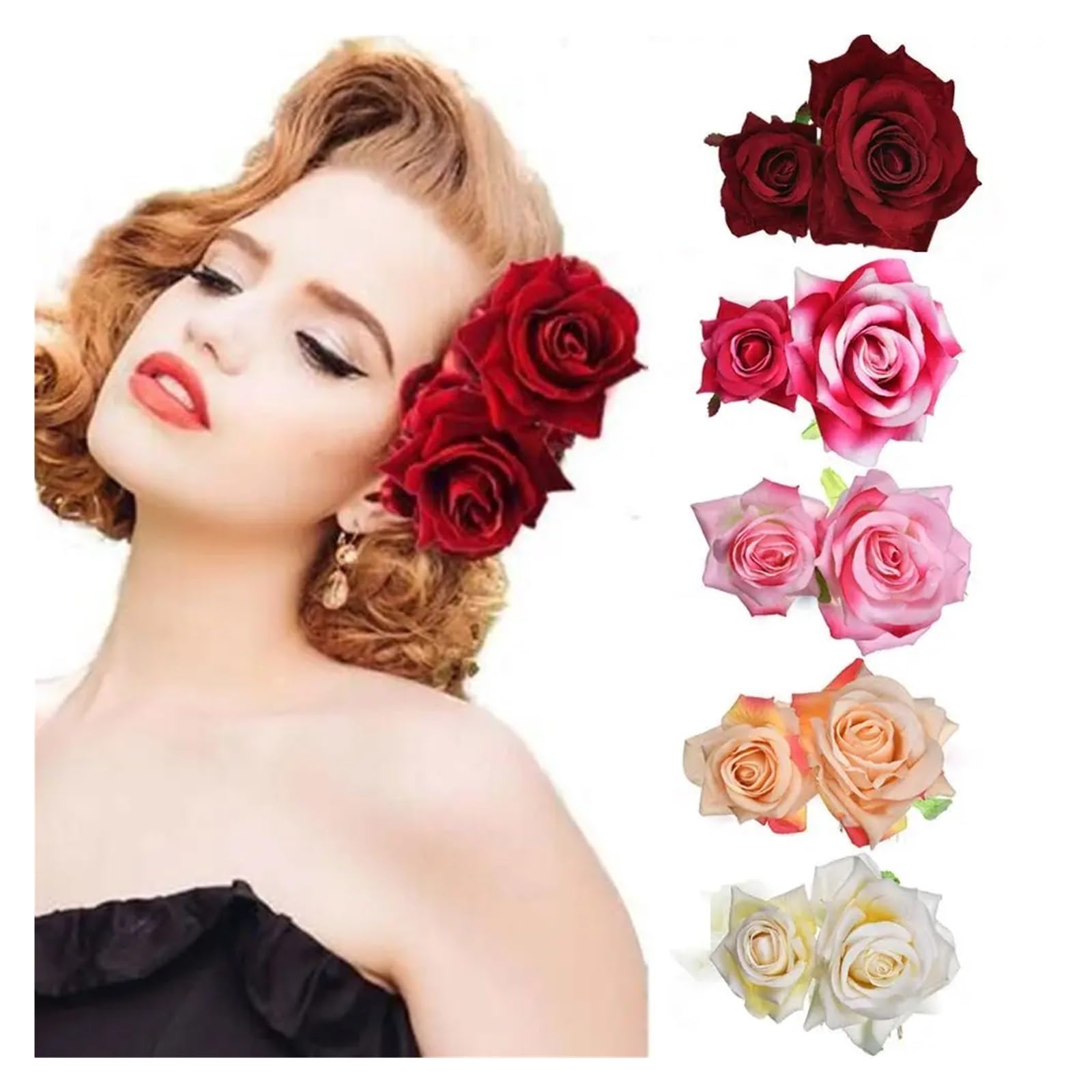 Flores Pelo 3 Piezas de Broche de Horquilla con Forma de Rosa for Novia, Accesorios for Fiesta de Dama de Honor y Boda, Pinza for el Cabello(Pink)
