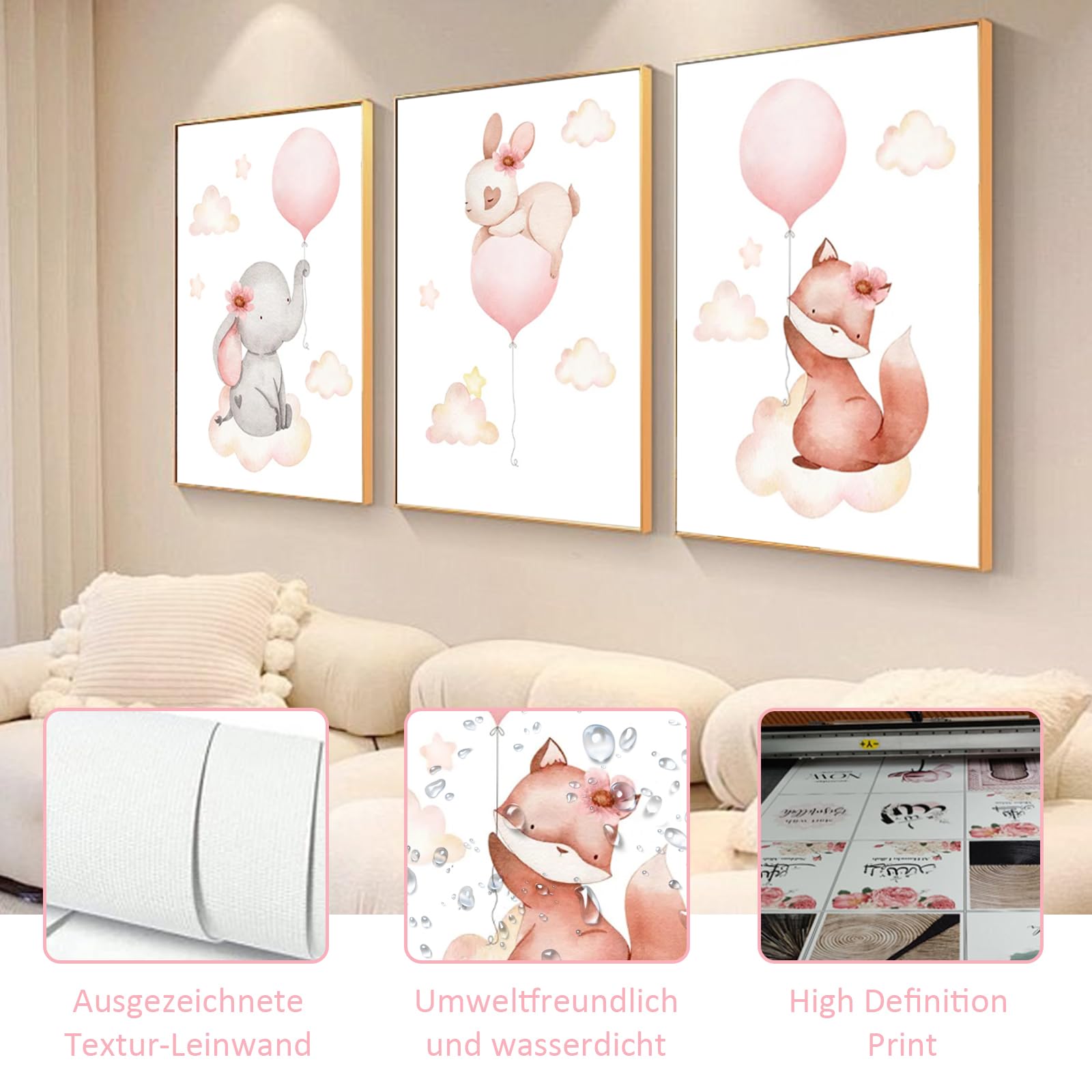 Zamety 3 Pièces Decoration Chambre Bebe Affiches, Animaux Affiche Chambre Bebe, A4 Tableau Chambre Enfant Poster, Tableau Animaux pour Deco Chambre Bebe, Sans Cadre, 21 x 30 cm