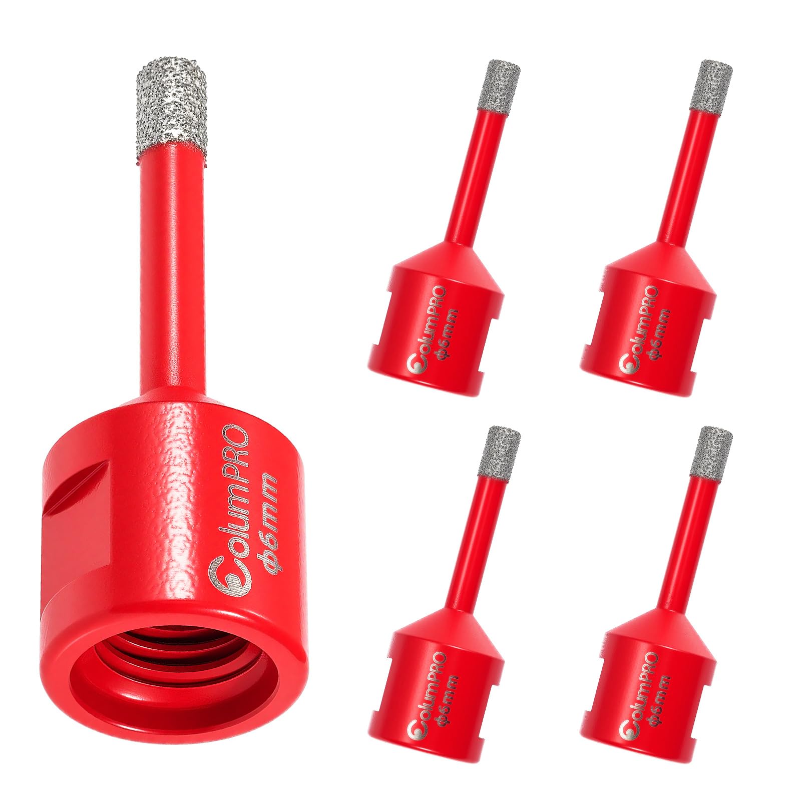 ColumPRO 5PCS 6mm Diamond Drill Bits, M14 Vacuum Brazed Dry Drilling Porcelain Tile Drill Bit for Ceramic Marble, Hard Materials