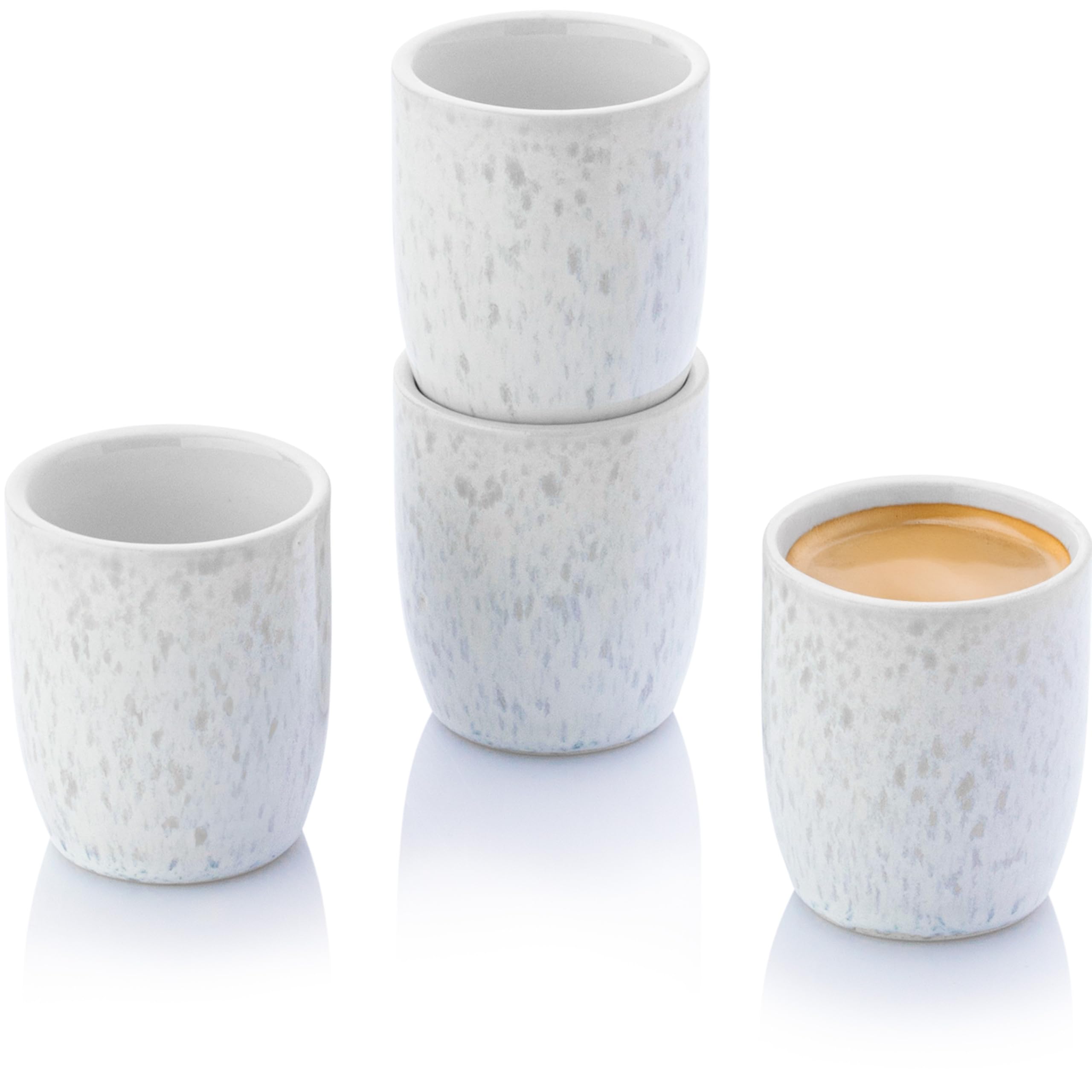 SÄNGER | Espresso Tassen Set Santorini 4 tlg, Espresso- & Mokkatassen 4 Personen, Espressotassen Steingut, Espressotassen Set, Cup Cremefarben mit Flieder Blauem Farbverlauf 80 ml | PREMIUM COLLECTION