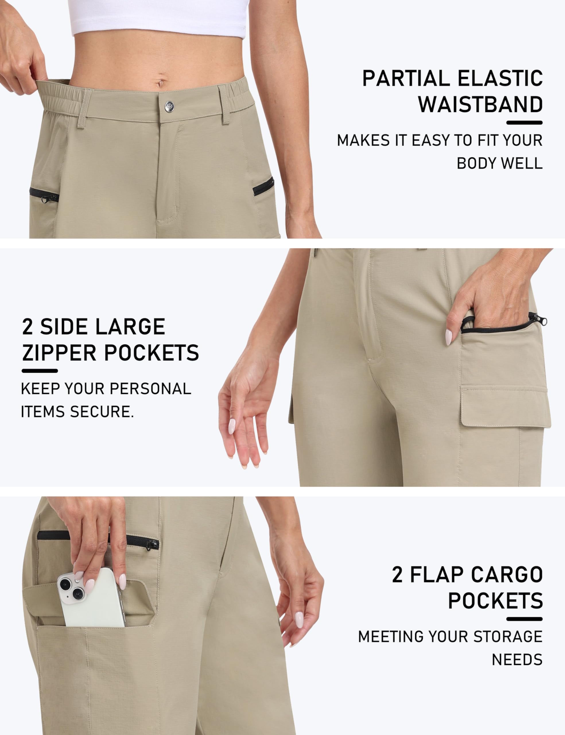 MoFiz Pantalones Cortos Cargo para Mujer Trekking Corto Verano Ligeros Cintura Alta Impermeables Bermudas Shorts con Bolsillo Cremallera