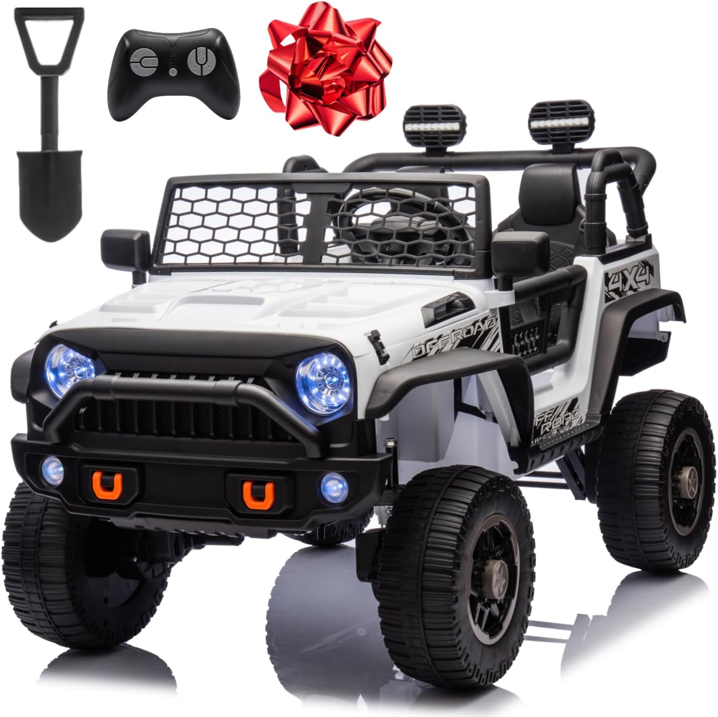 24V XL 2 Seater Ride On Toys for Big Kids, 4WD/2WD Switchable 800W Electric Truck w/20'' Wide Seat, Remote Control, 4-Wheeler Suspension, Xmas & Birthday Gift Ideas for Boys Girls, White