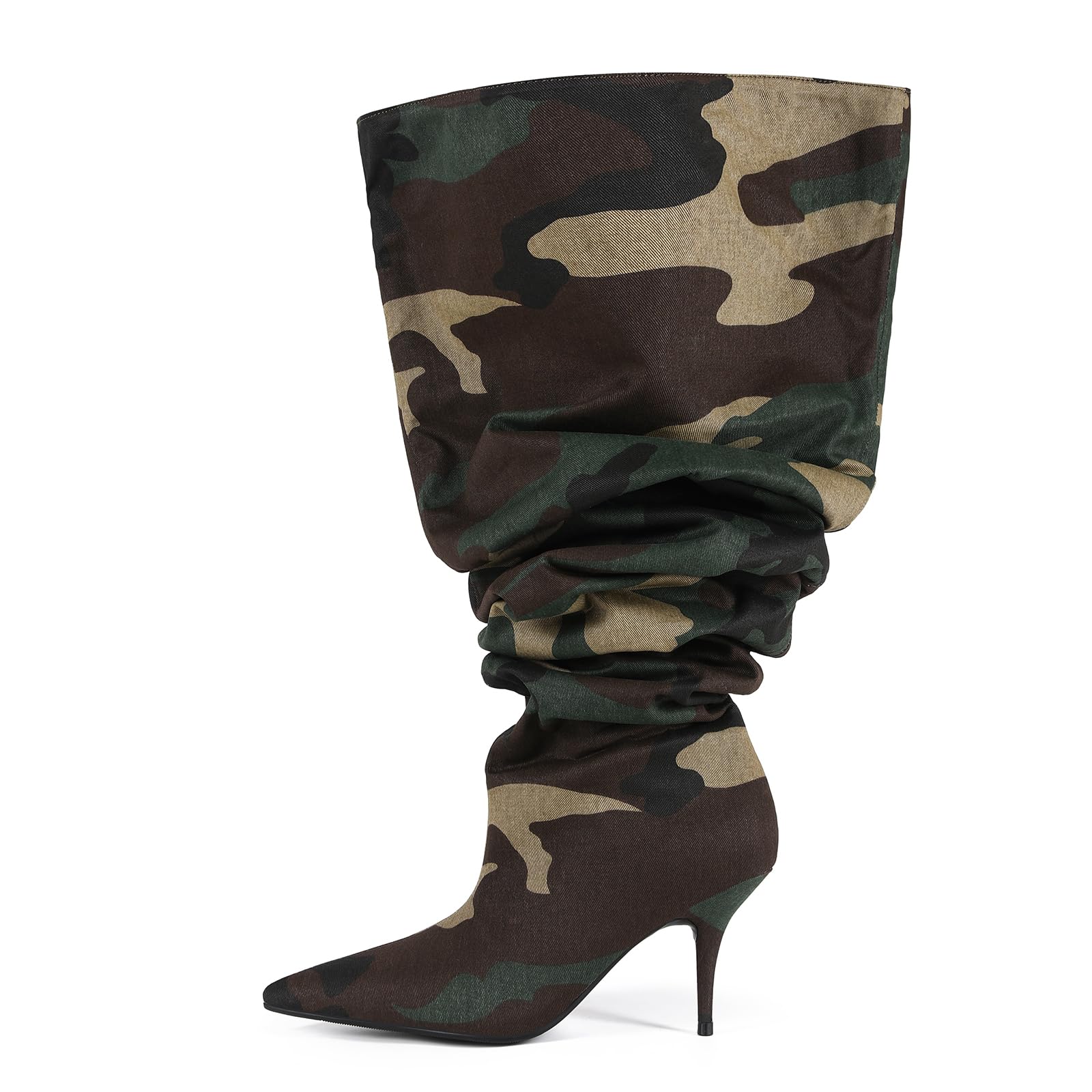 Thigh High Boots for Women Wide Calf Stiletto High Heel Slouchy Over the Knee Pointed Toe Long Boots