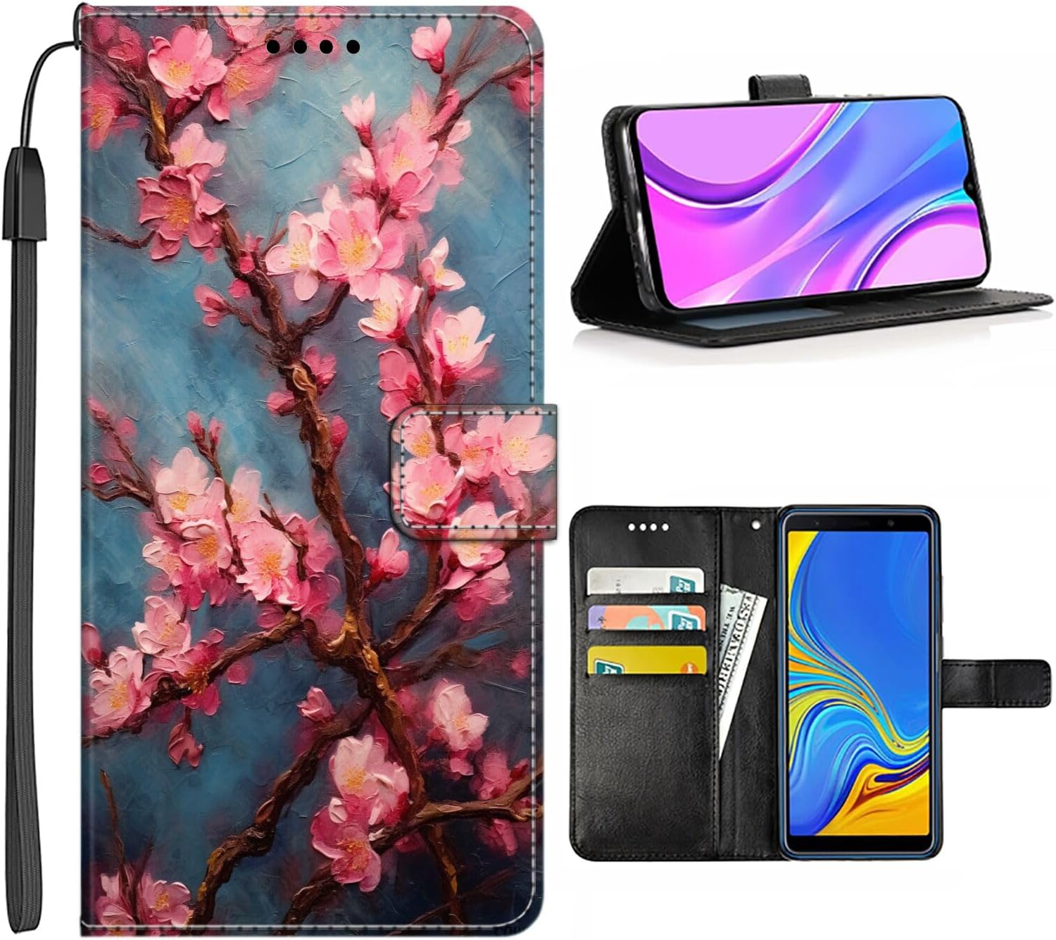 DAFEI Wallet Case for LG V40 ThinQ with Peach Blossom-aa116 Pattern PU Leather Flip Folio ID&Credit Cards Pocket Lanyard