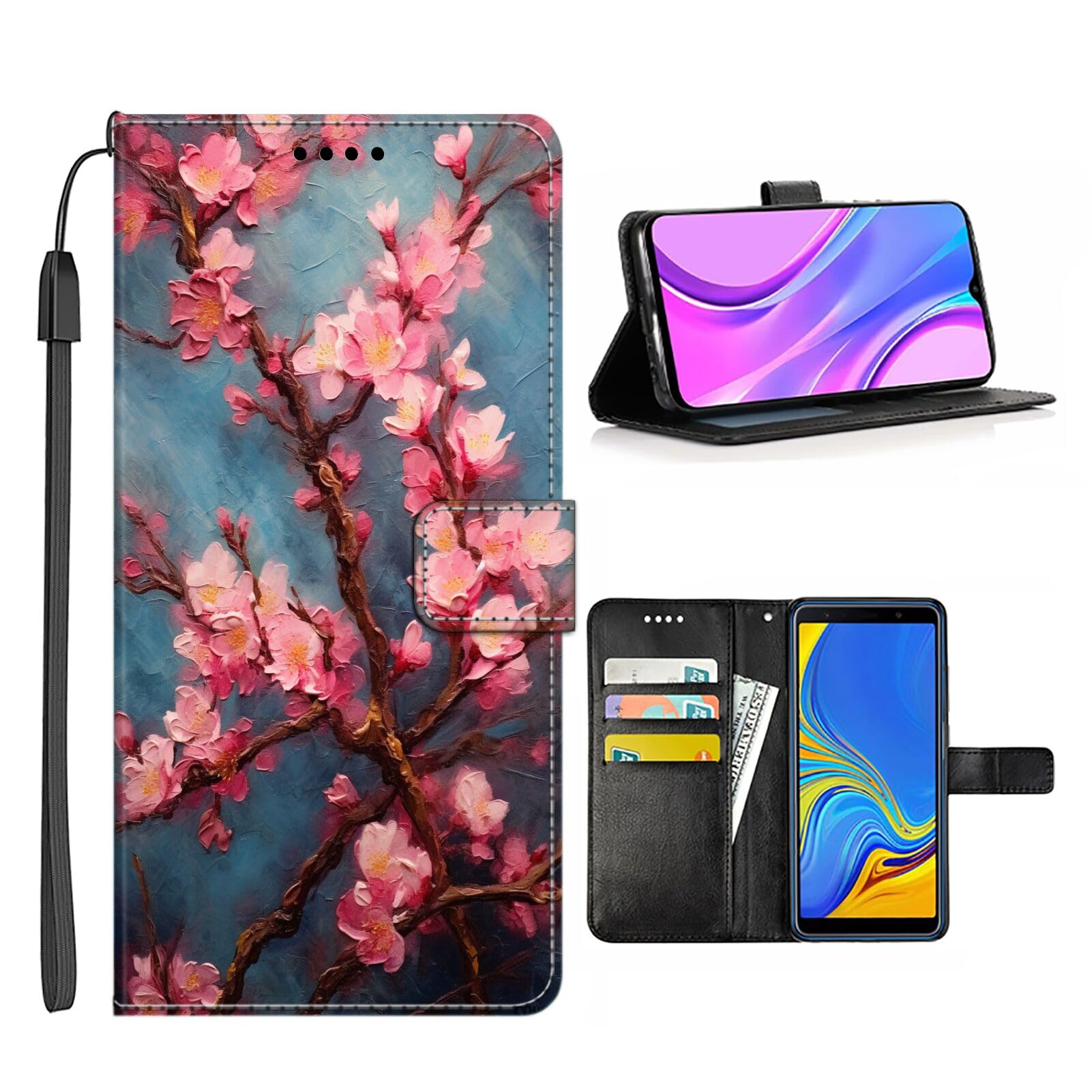 DAFEI Wallet Case for LG V40 ThinQ with Peach Blossom-aa116 Pattern PU Leather Flip Folio ID&Credit Cards Pocket Lanyard