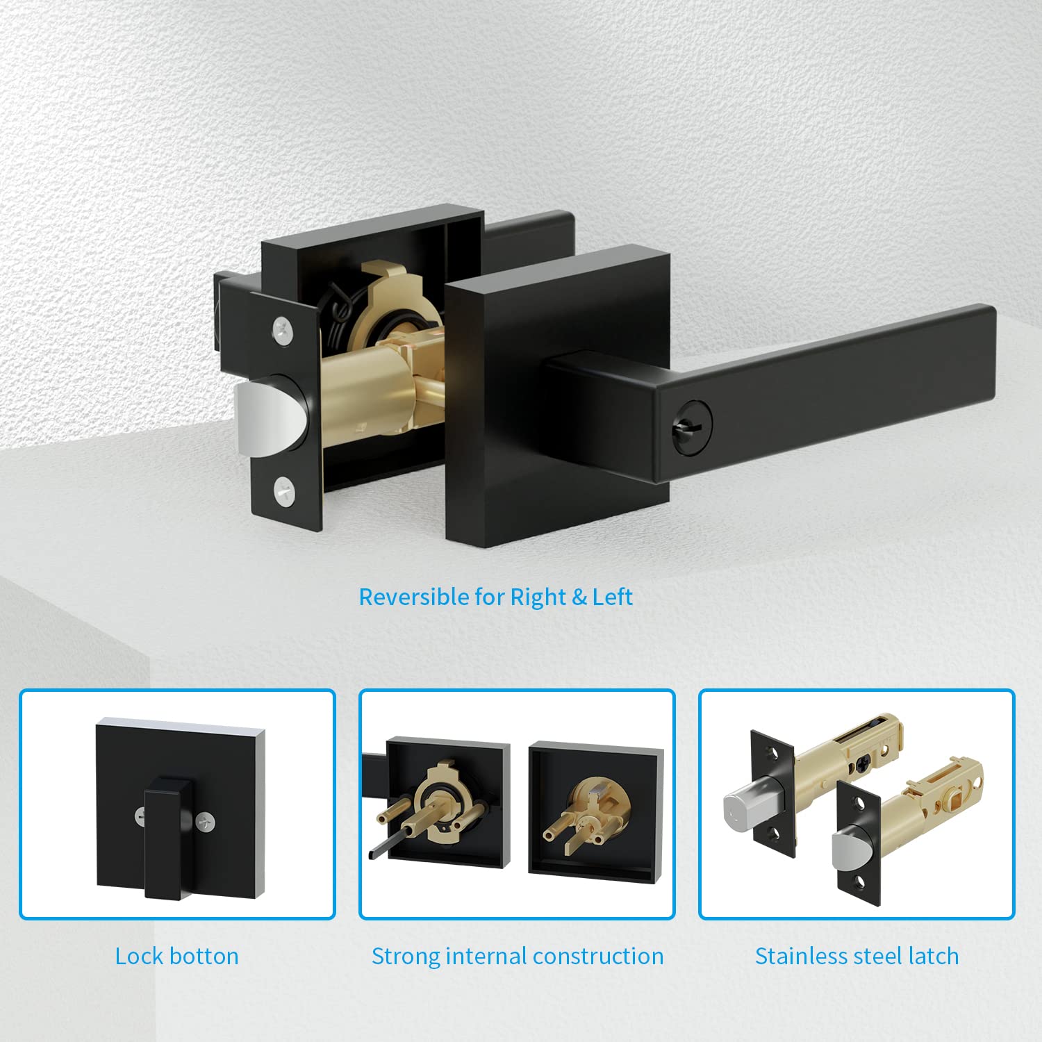 Juego de cerradura de puerta delantera con luz de sensor de cerradura, juego de cerradura de puerta exterior con llave igual, manija de puerta de entrada y cerrojo de seguridad de un solo cilindro