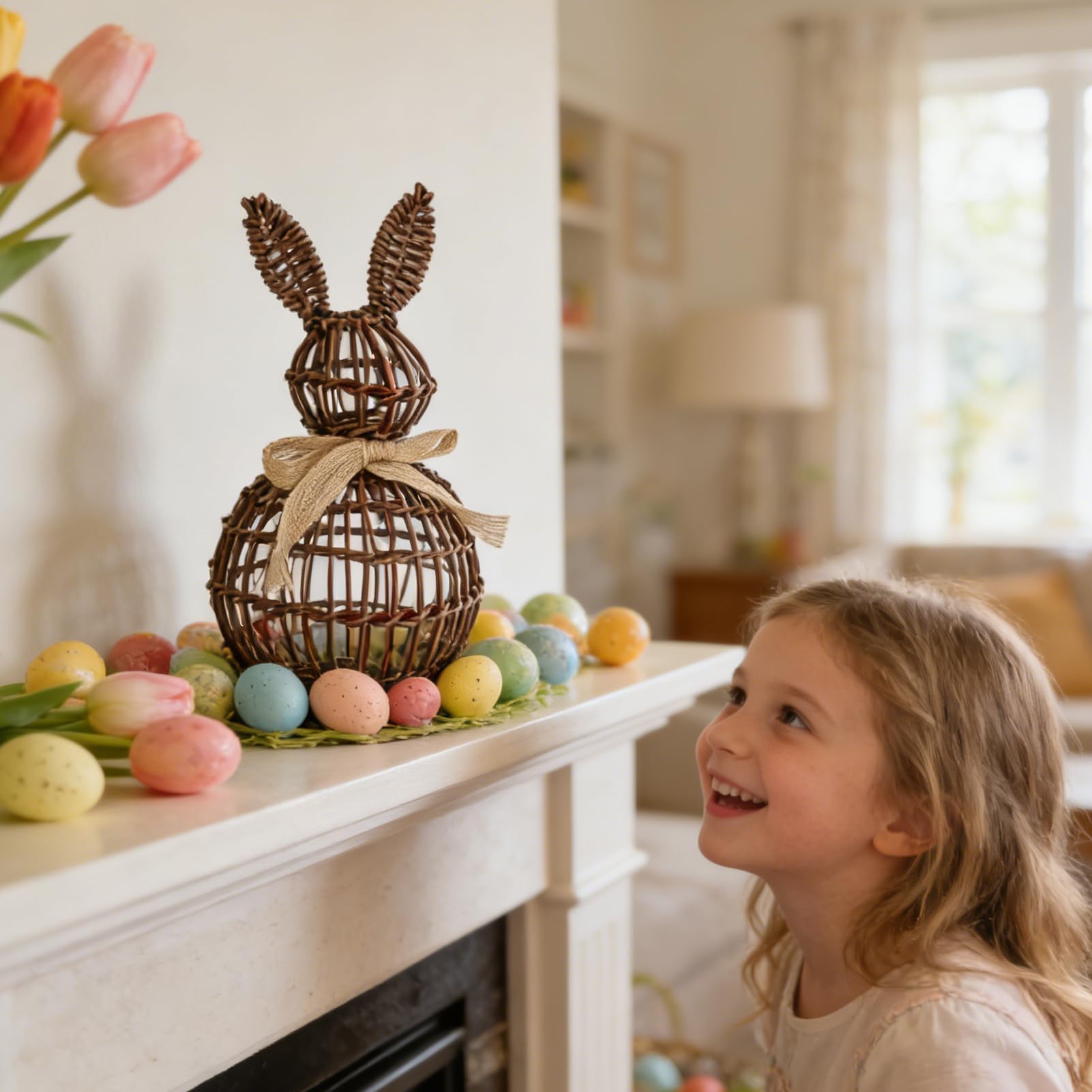 Einrichtung und Dekoration Osterhase Statue Kaninchen aus Rattan