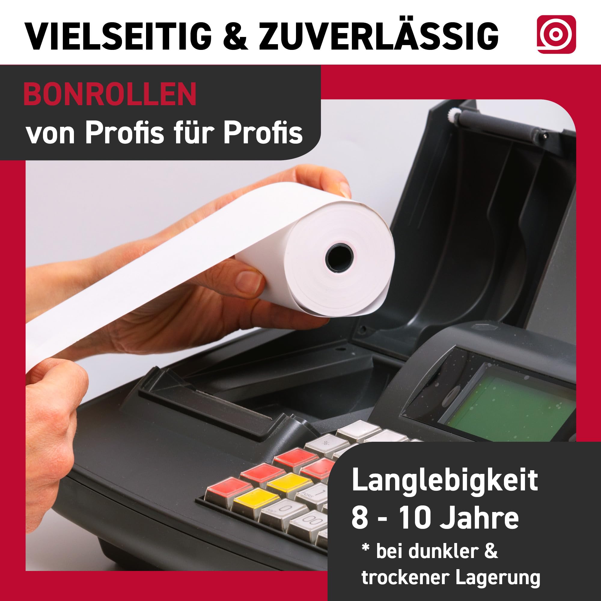 Thermorollen 57 mm x 50 m x 12 mm mit 55 g/m² – hochwertige Bonrollen aus BPA-freiem Thermopapier – 50 Kassenrollen mit ⌀ 60 mm – für EC-Cash & Kassenbondrucker